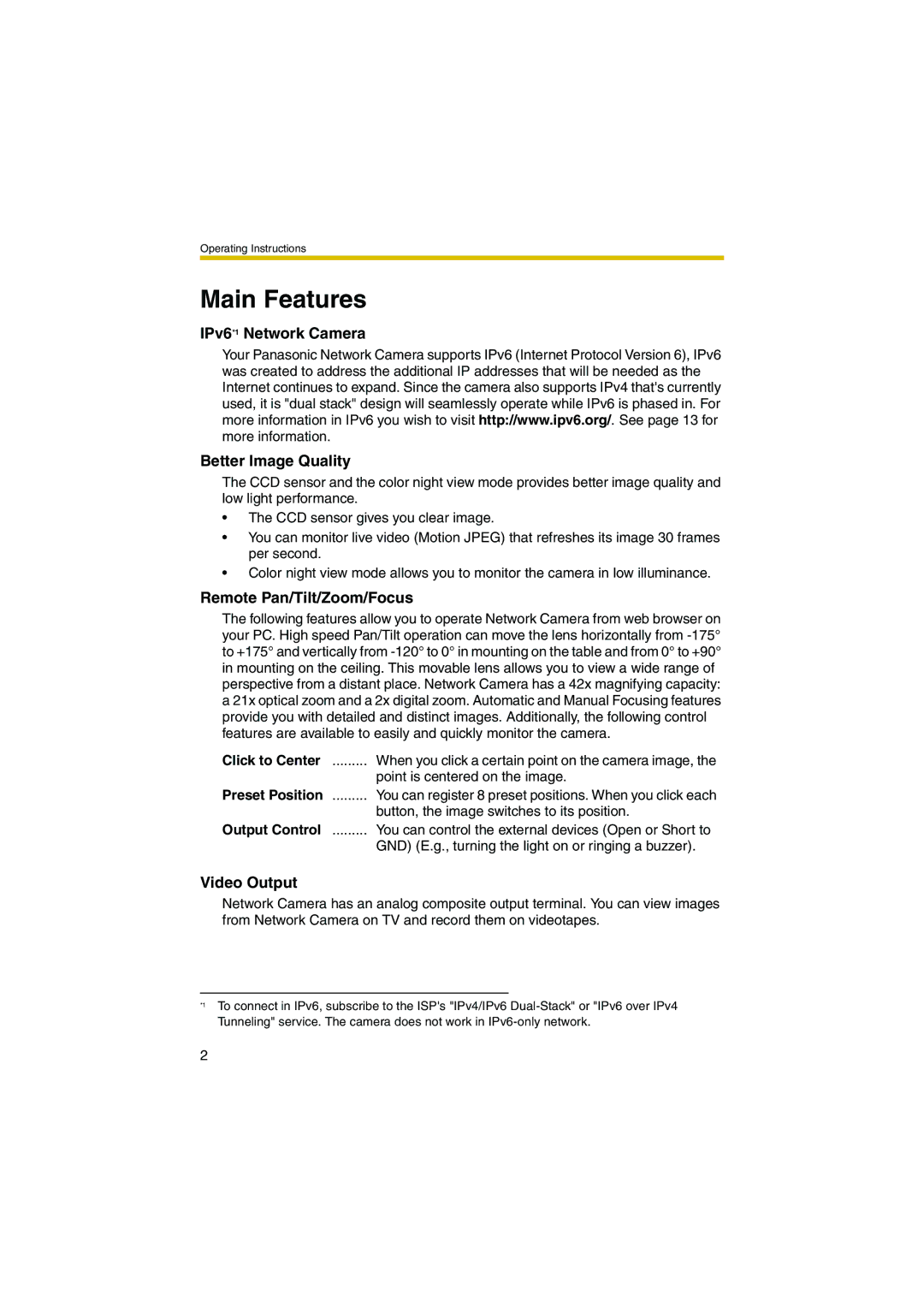 Panasonic KX-HCM280A operating instructions Click to Center, Preset Position, Output Control 