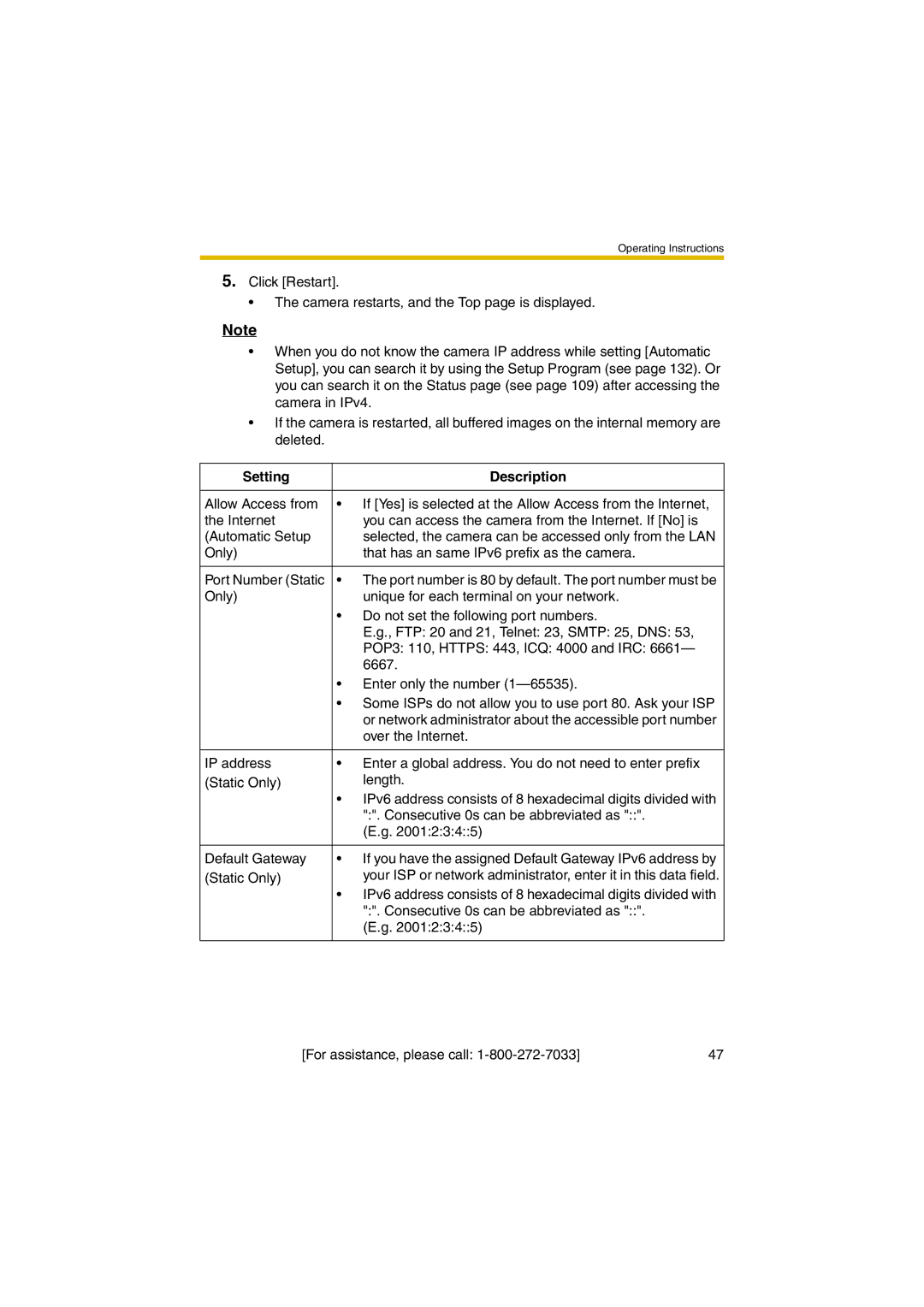 Panasonic KX-HCM280A operating instructions Selected, the camera can be accessed only from the LAN 