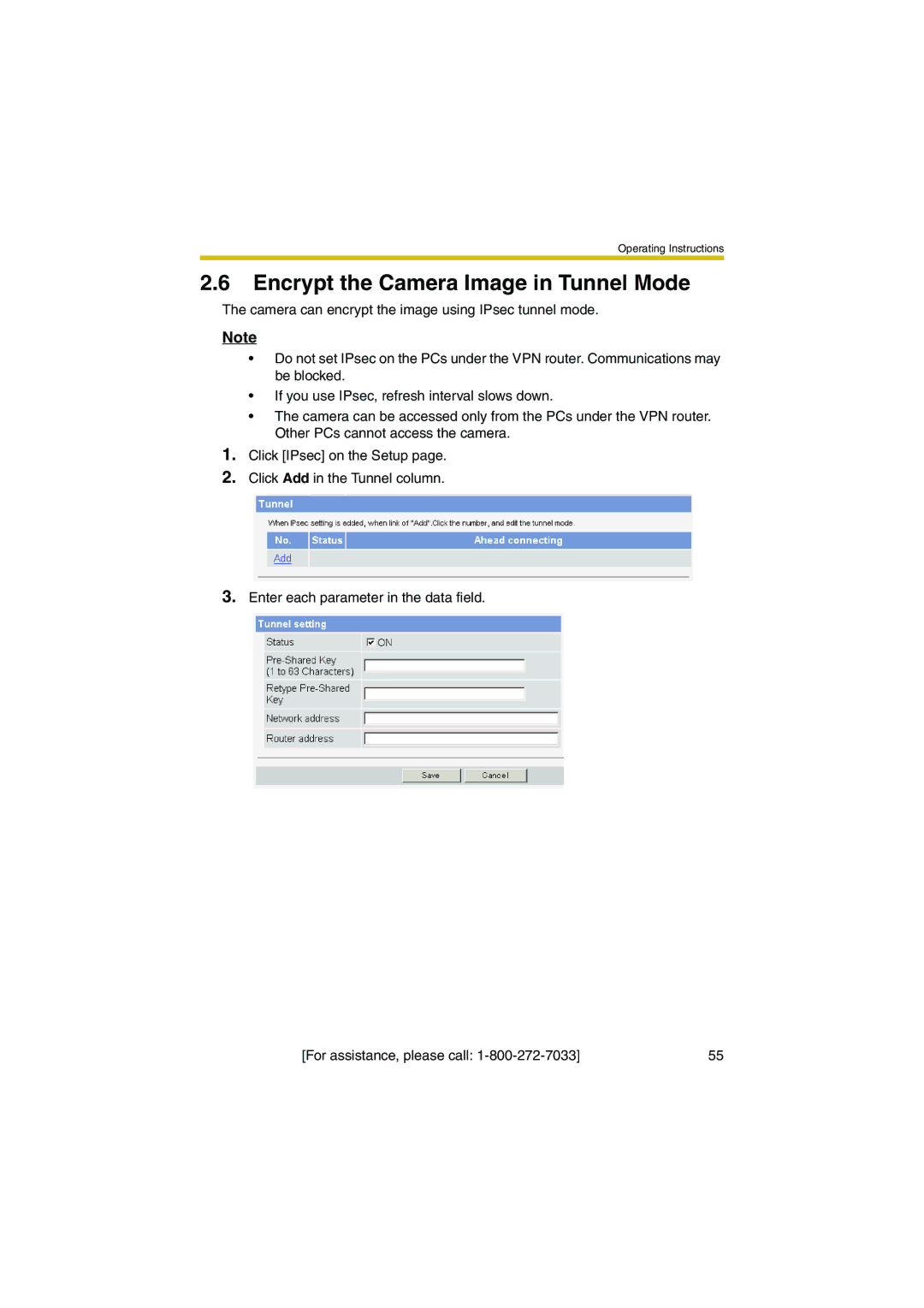 Panasonic KX-HCM280A operating instructions Encrypt the Camera Image in Tunnel Mode 