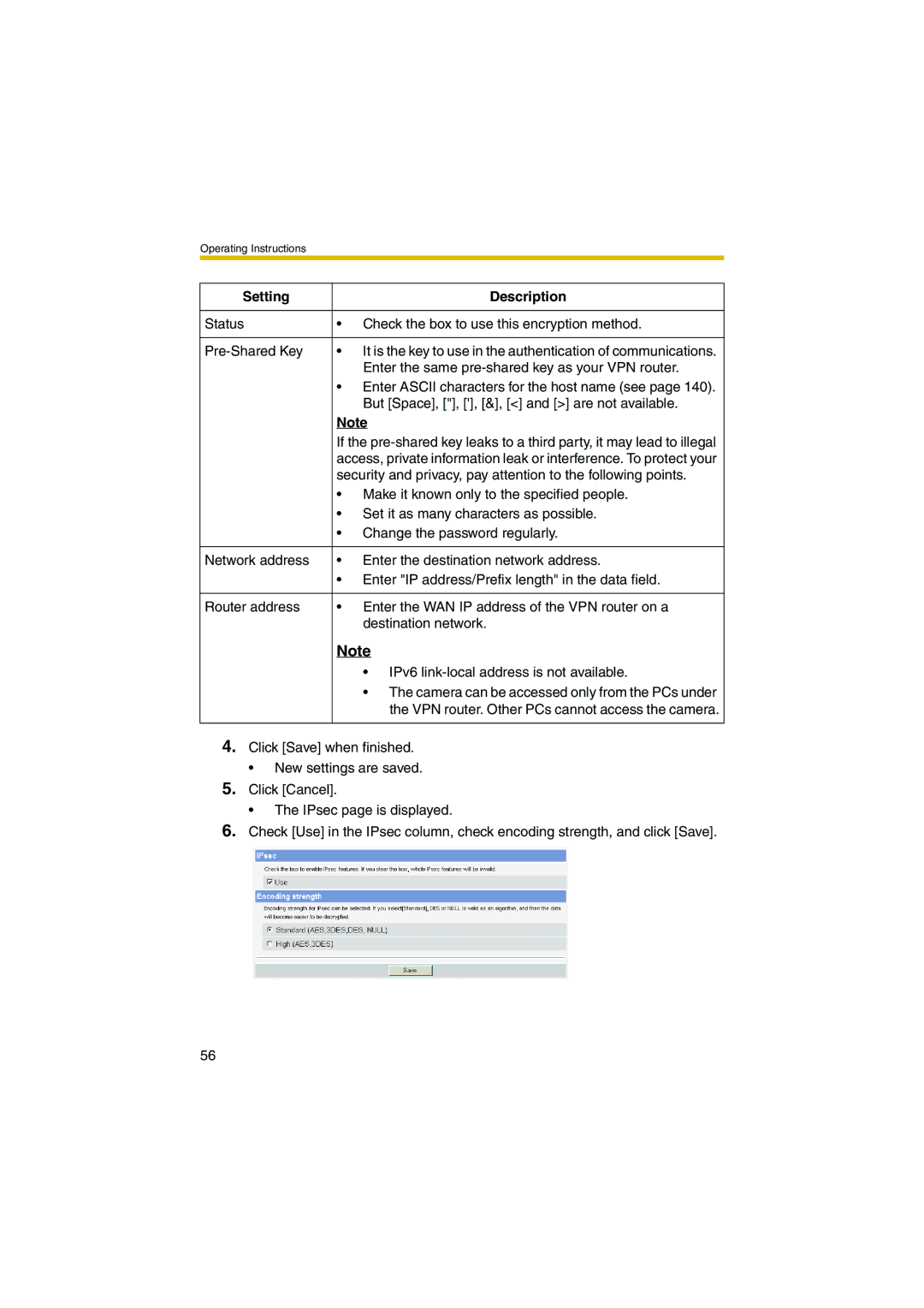 Panasonic KX-HCM280A operating instructions Setting Description 