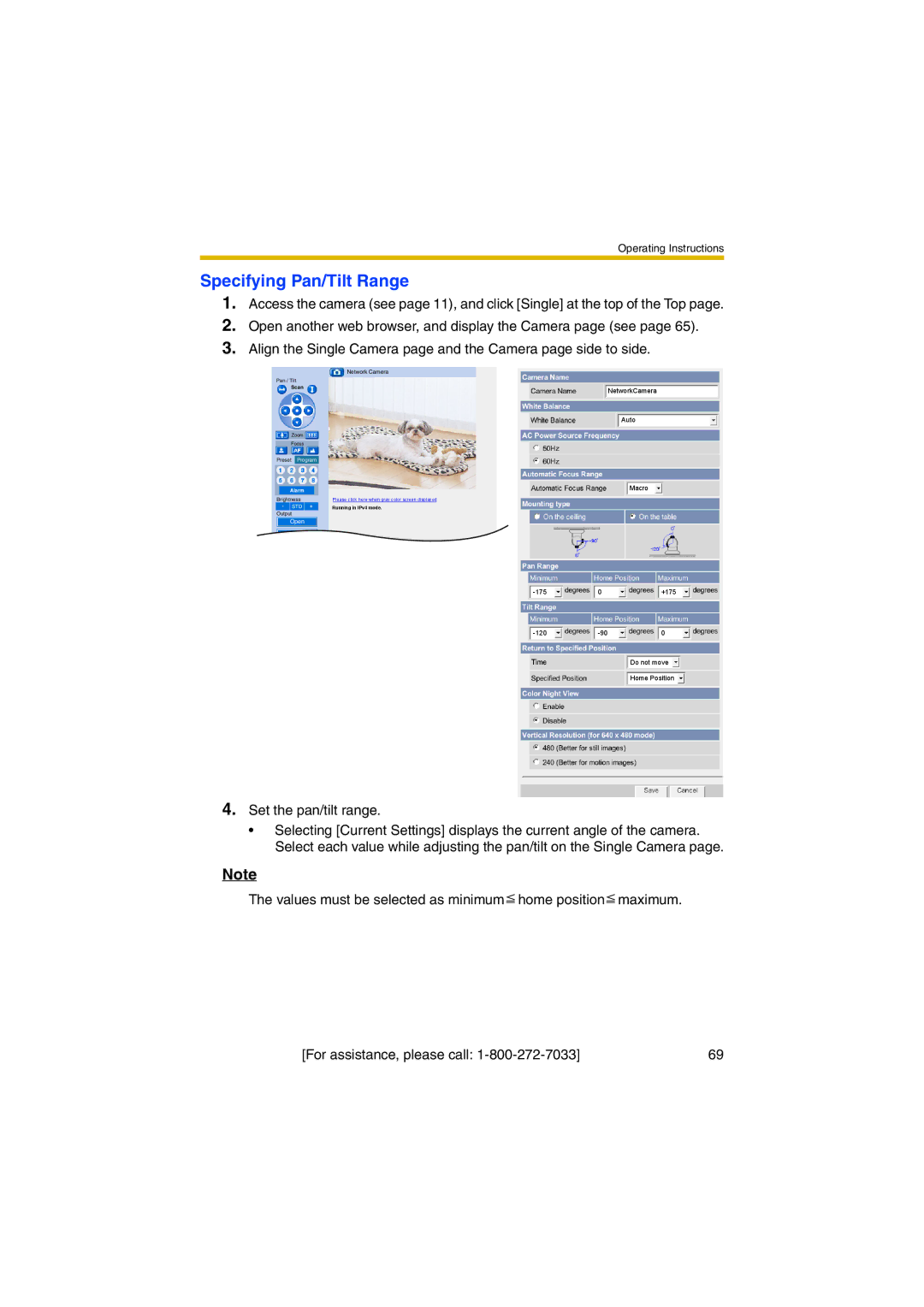 Panasonic KX-HCM280A operating instructions Specifying Pan/Tilt Range, Macro 