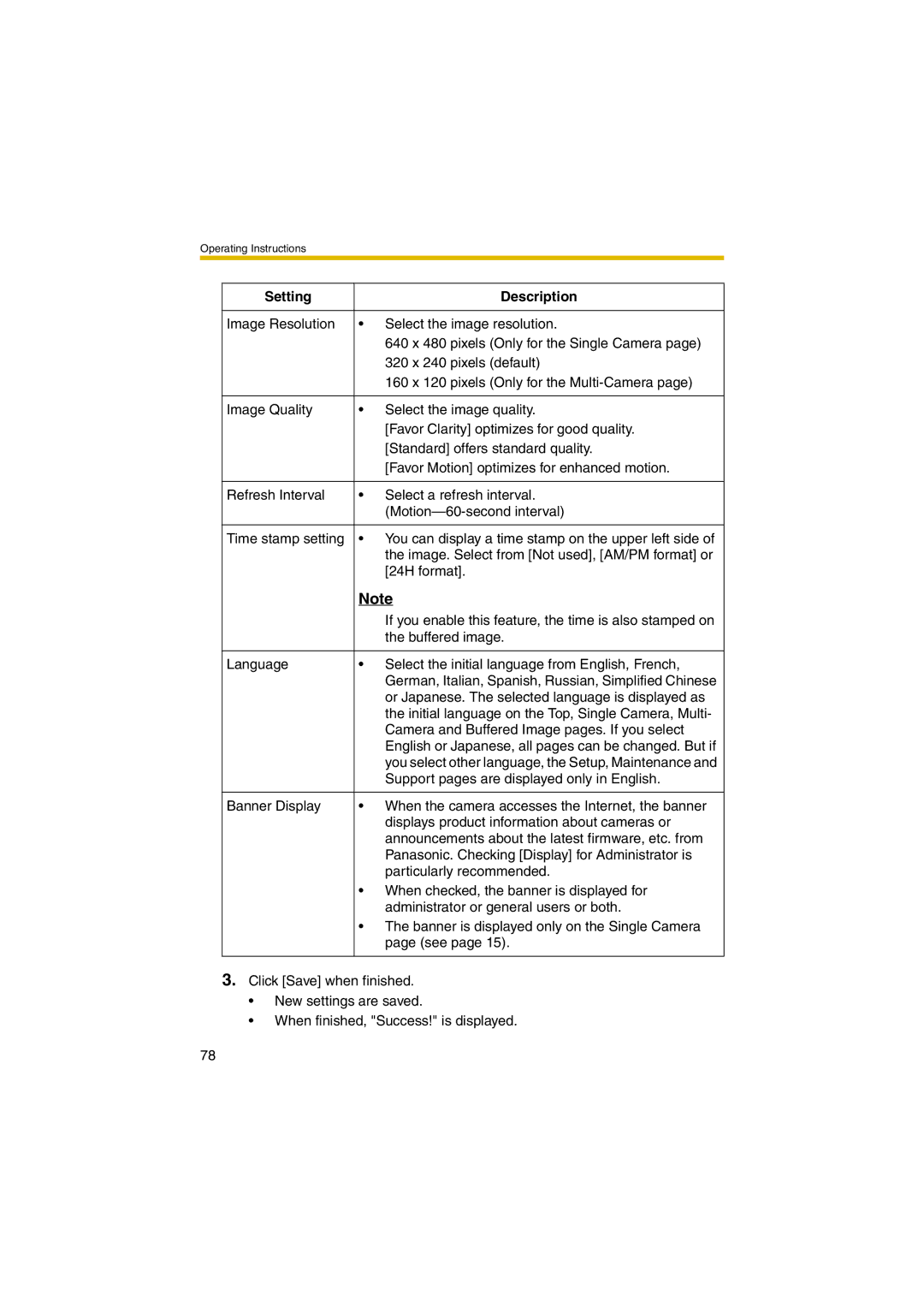 Panasonic KX-HCM280A operating instructions Image. Select from Not used, AM/PM format or 