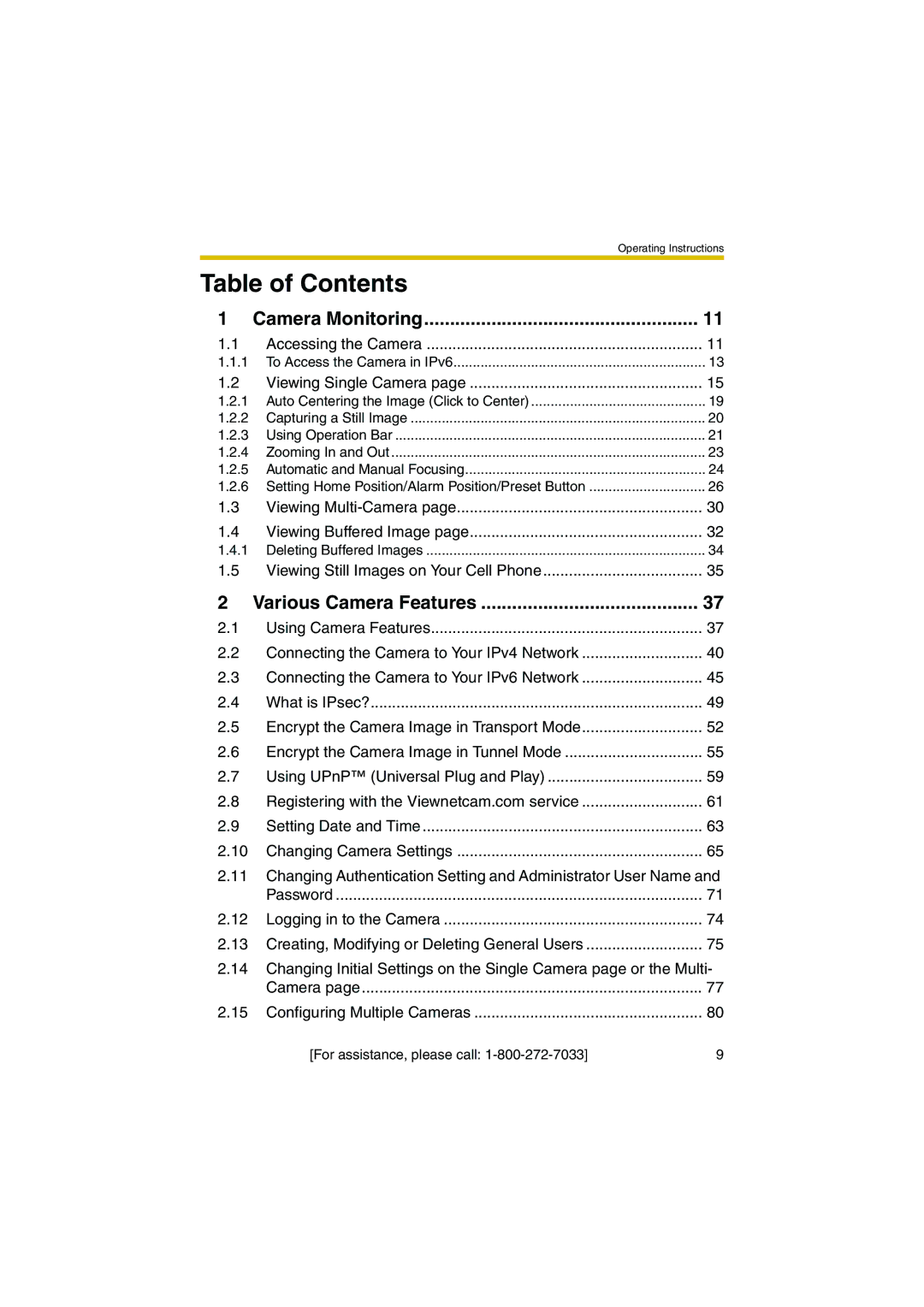 Panasonic KX-HCM280A operating instructions Table of Contents 