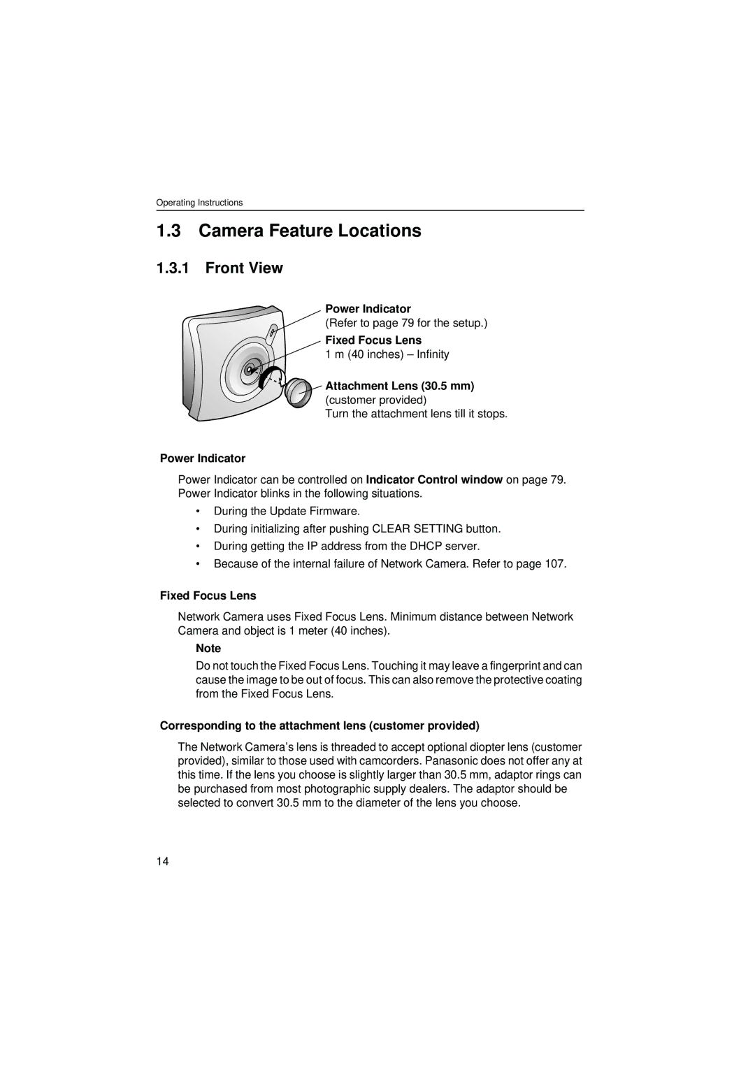 Panasonic KX-HCM8 operating instructions Camera Feature Locations, Front View 