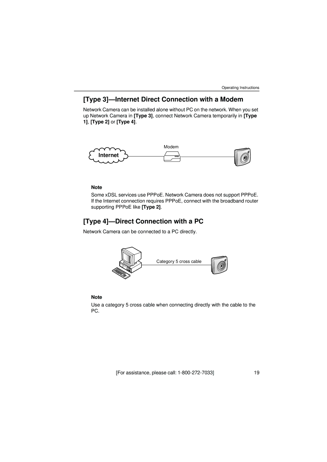 Panasonic KX-HCM8 operating instructions Type 3-Internet Direct Connection with a Modem, Type 4-Direct Connection with a PC 