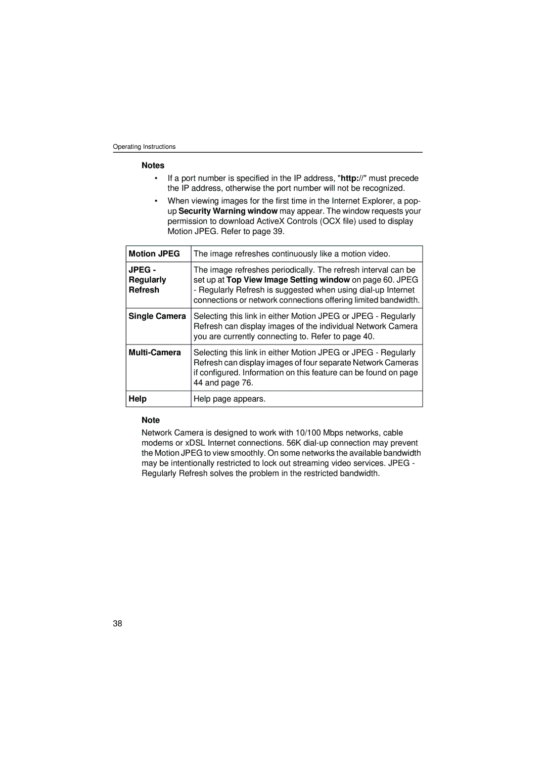 Panasonic KX-HCM8 operating instructions Motion Jpeg, Single Camera, Multi-Camera, Help 