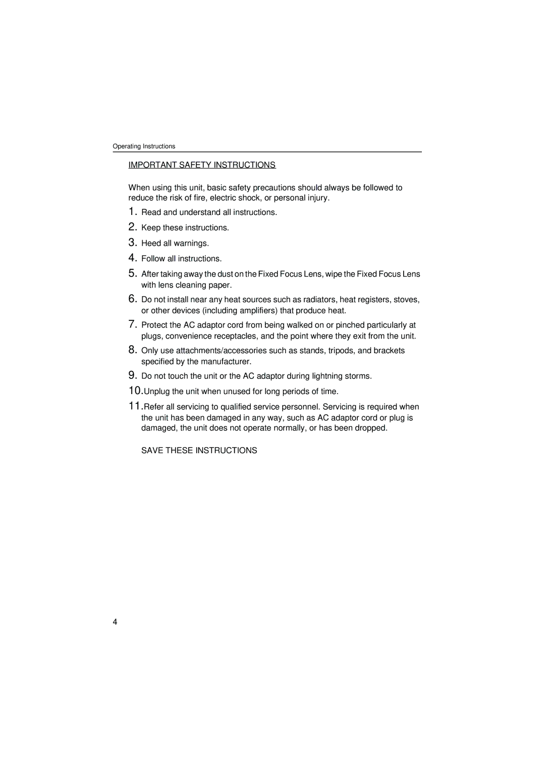 Panasonic KX-HCM8 operating instructions Important Safety Instructions 