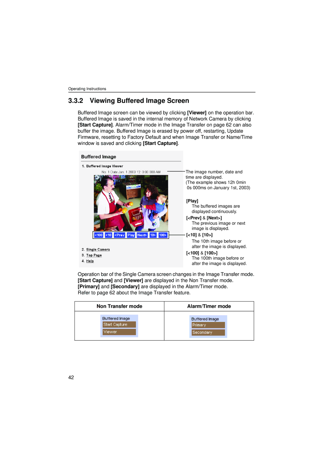 Panasonic KX-HCM8 operating instructions Viewing Buffered Image Screen, Non Transfer mode Alarm/Timer mode 