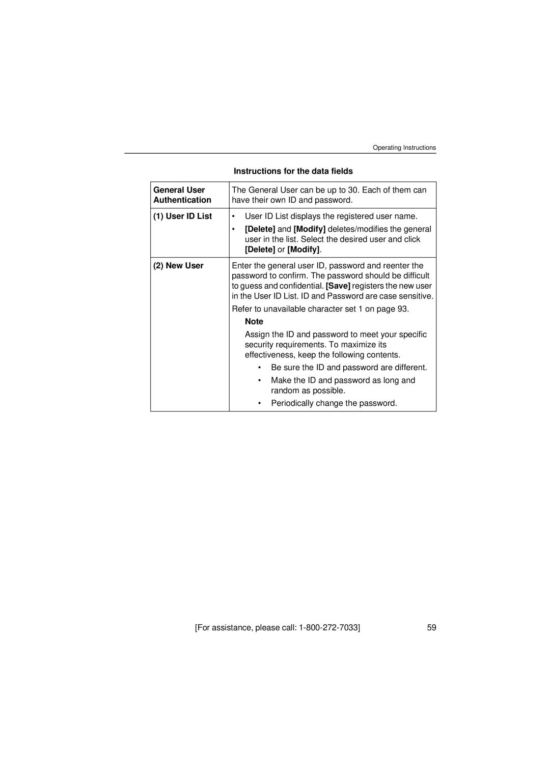 Panasonic KX-HCM8 operating instructions User ID List, Delete or Modify, New User 