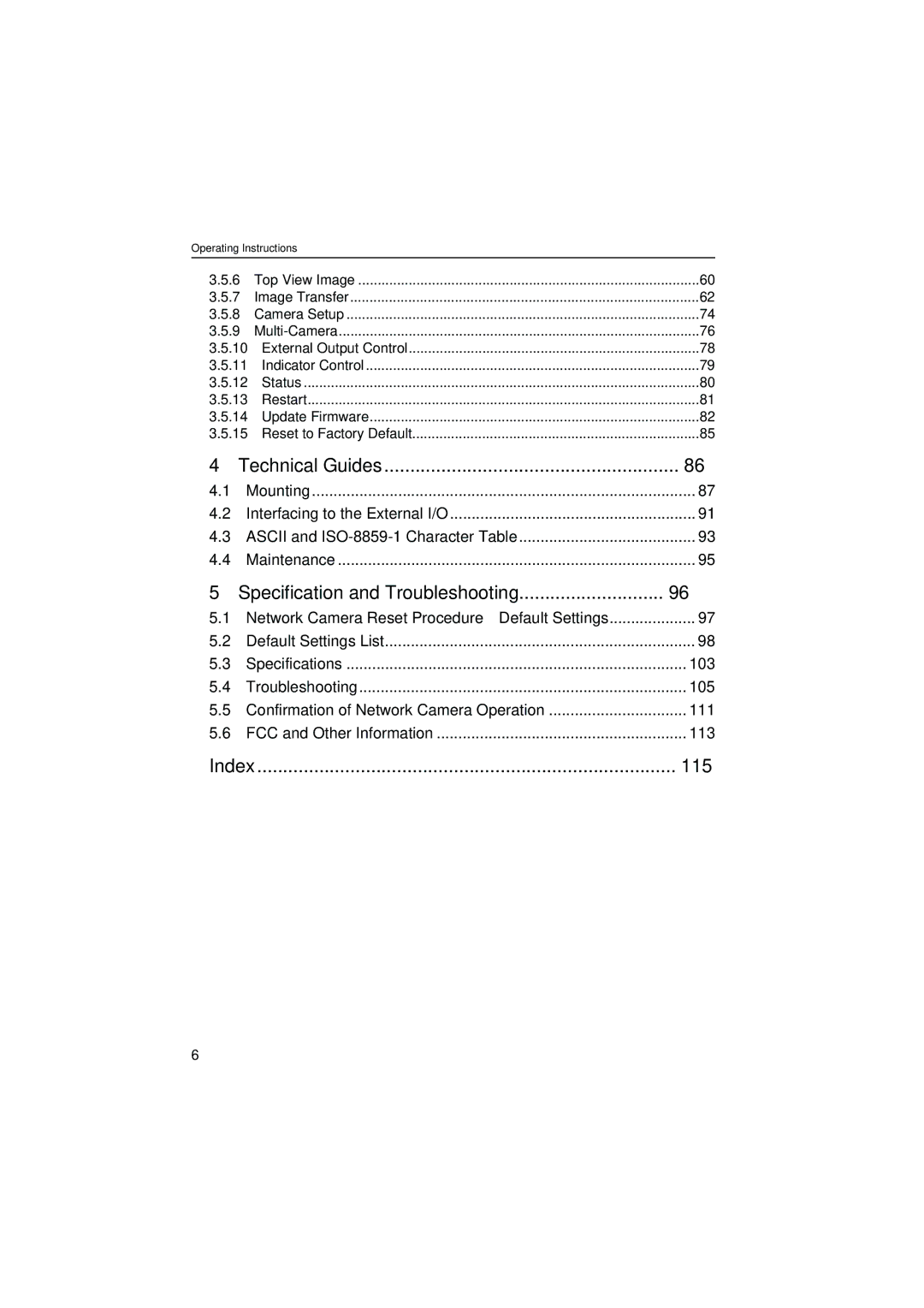 Panasonic KX-HCM8 operating instructions Technical Guides, Specification and Troubleshooting, Index 115 