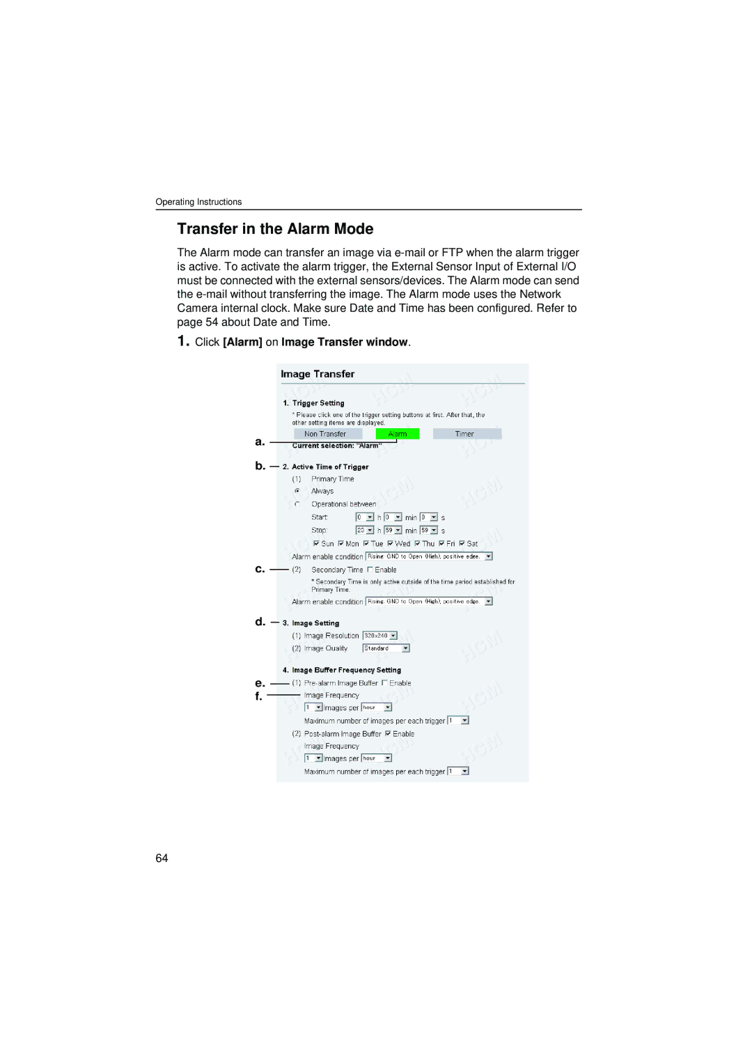 Panasonic KX-HCM8 operating instructions Transfer in the Alarm Mode, Click Alarm on Image Transfer window 