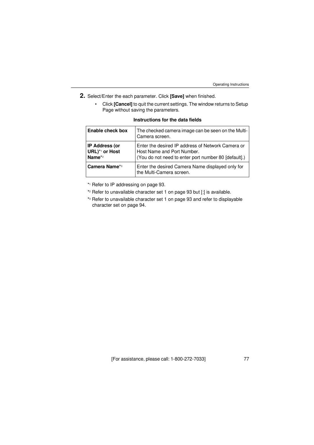 Panasonic KX-HCM8 operating instructions Enable check box, IP Address or, URL * 1 or Host, Camera Name 