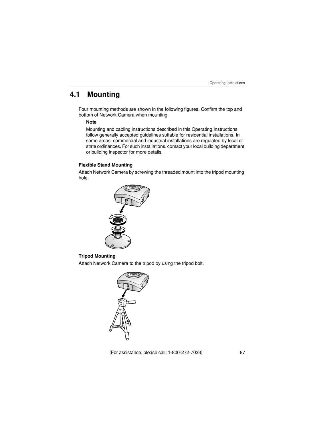 Panasonic KX-HCM8 operating instructions Flexible Stand Mounting, Tripod Mounting 