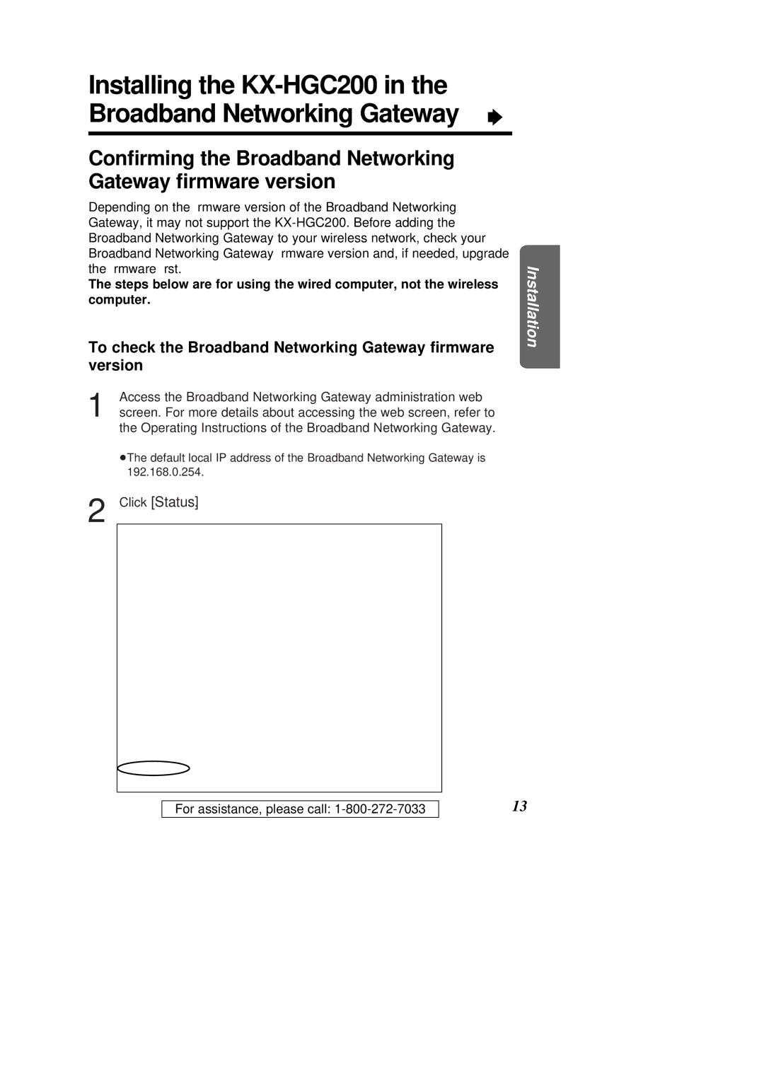 Panasonic KX-HGC200 operating instructions Conﬁrming the Broadband Networking Gateway ﬁrmware version 