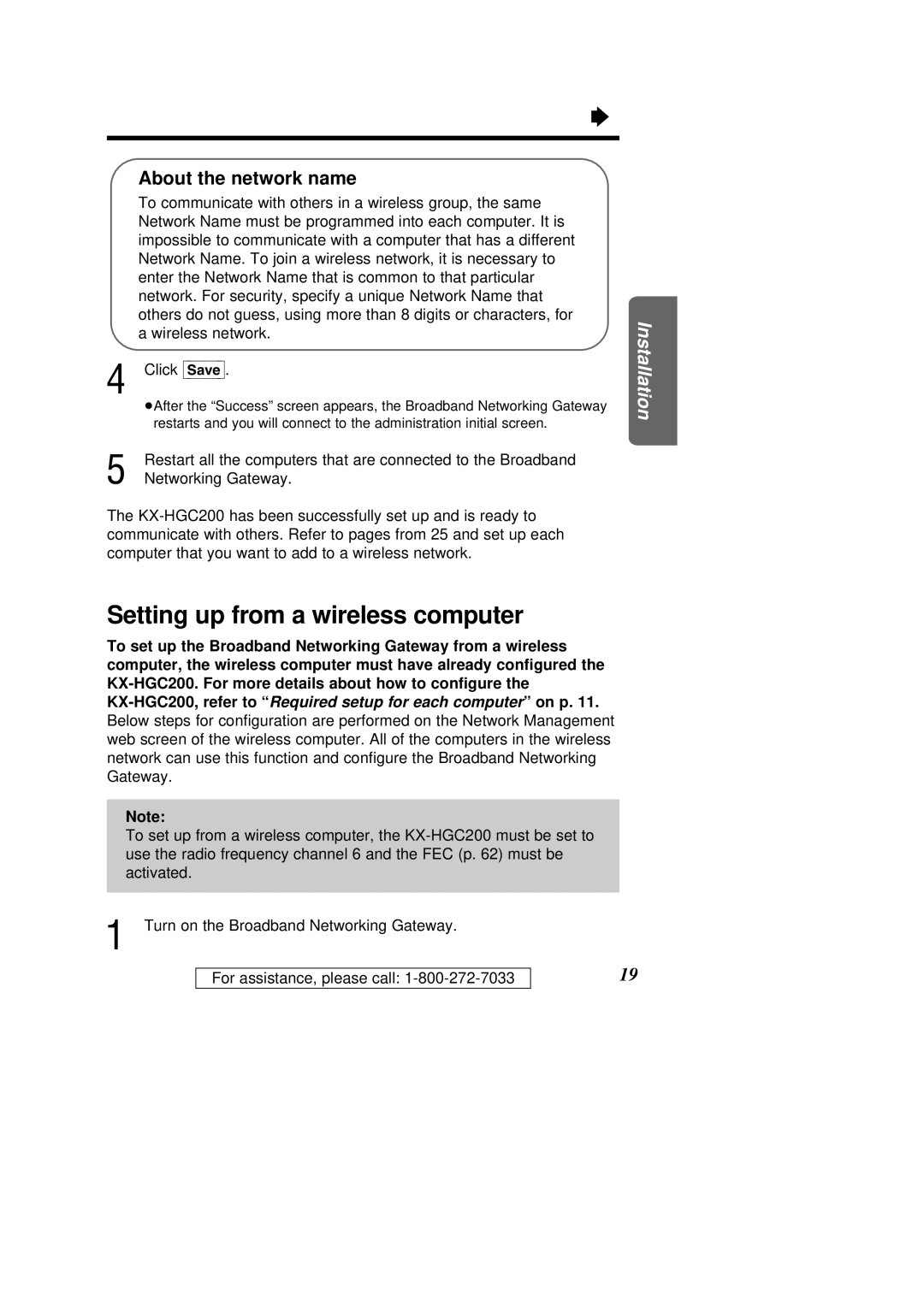 Panasonic KX-HGC200 operating instructions Setting up from a wireless computer, About the network name 