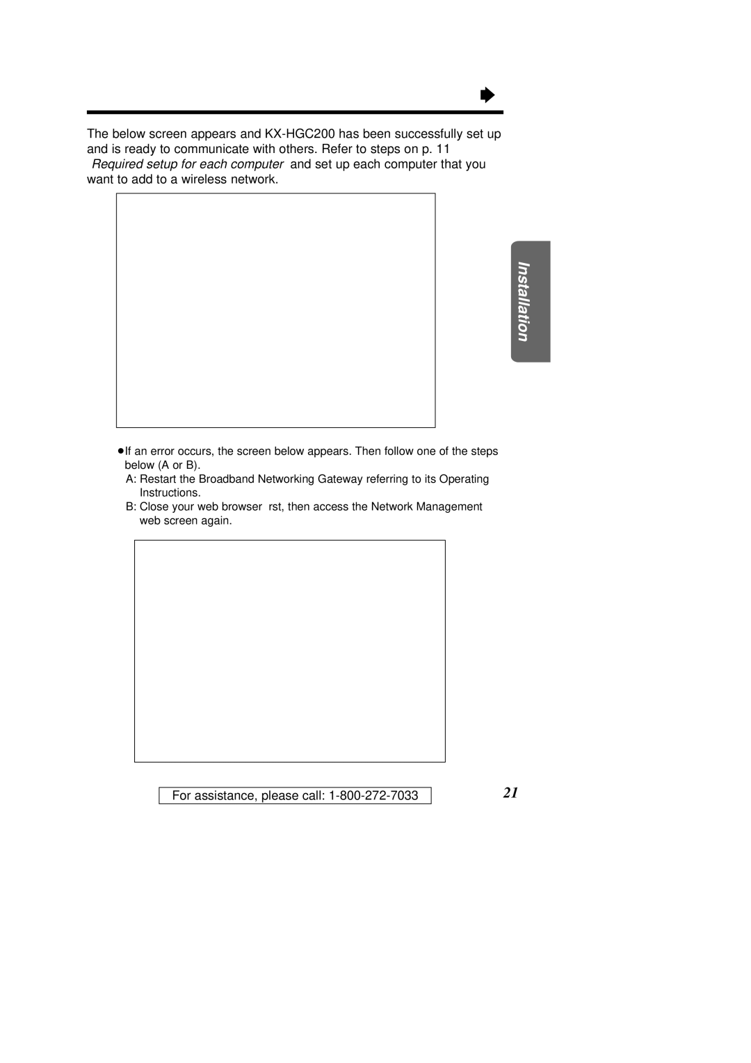 Panasonic KX-HGC200 operating instructions Installation 