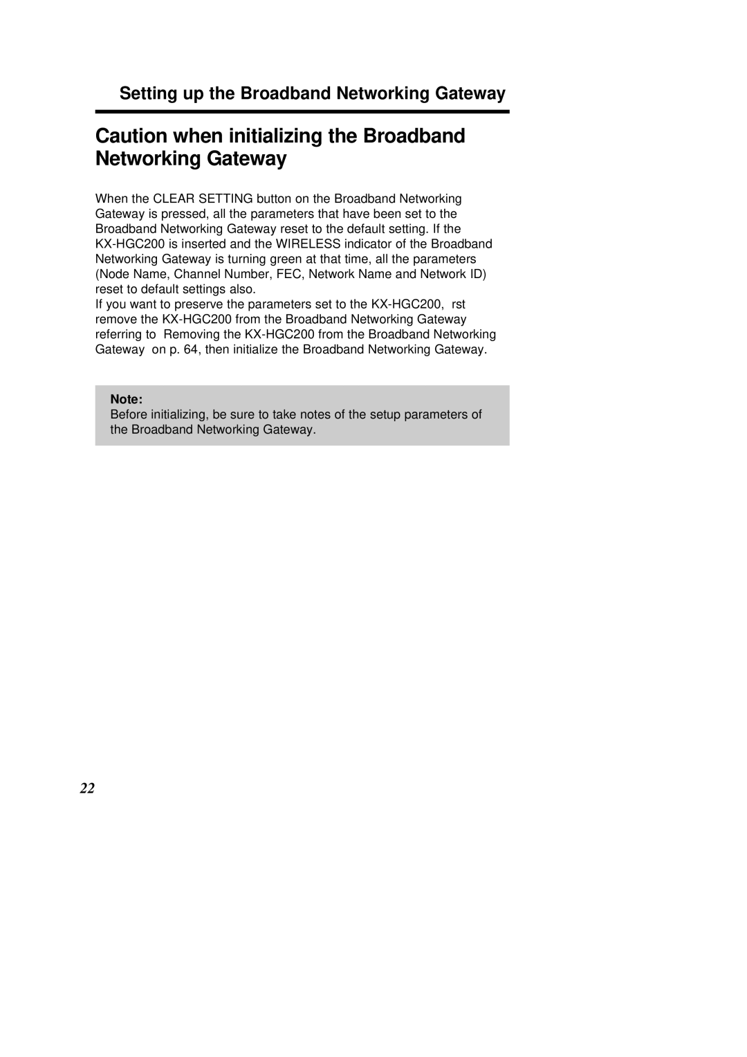 Panasonic KX-HGC200 operating instructions Setting up the Broadband Networking Gateway 