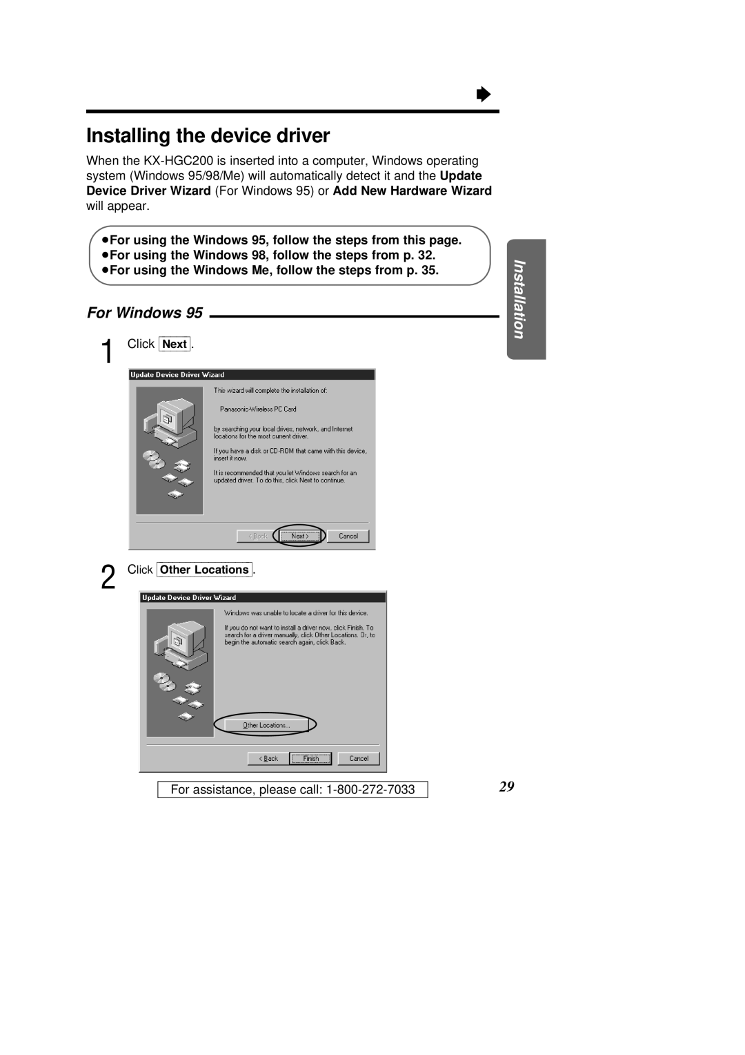 Panasonic KX-HGC200 operating instructions Installing the device driver 