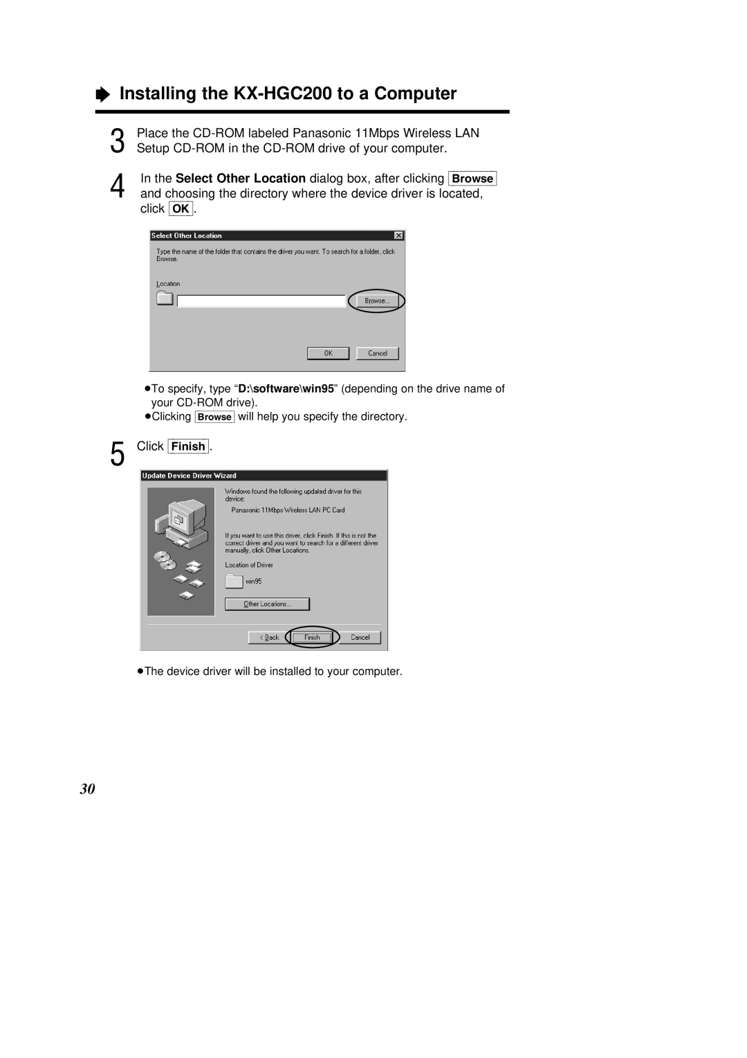 Panasonic KX-HGC200 operating instructions Click Finish 