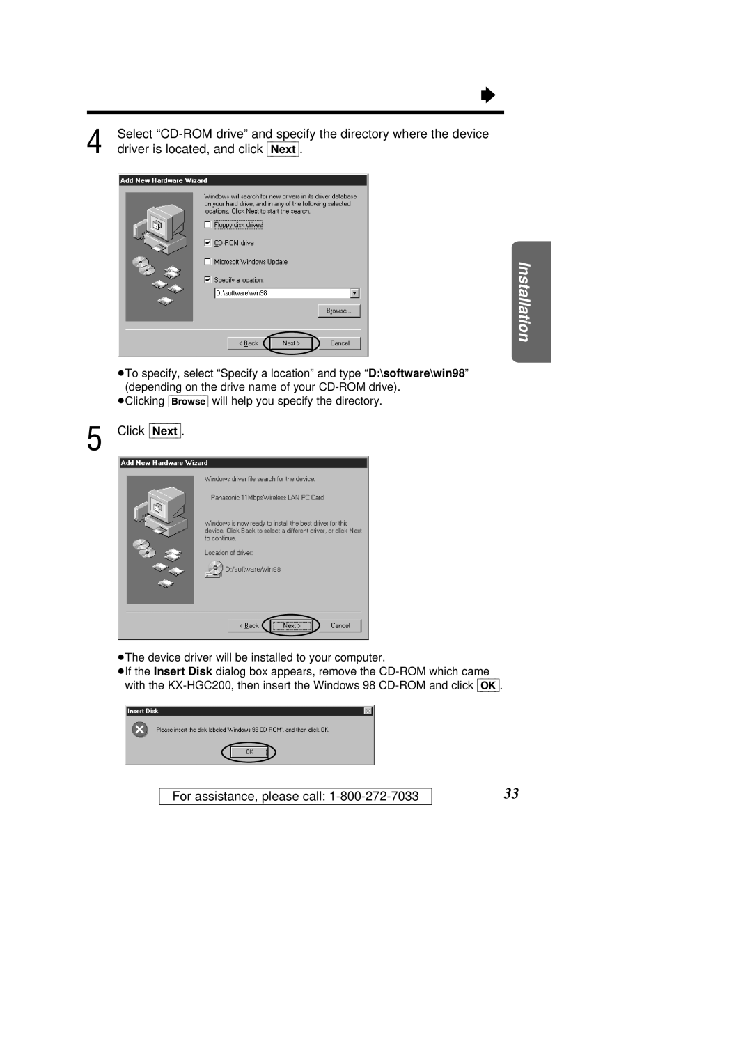 Panasonic KX-HGC200 operating instructions Driver is located, and click Next 