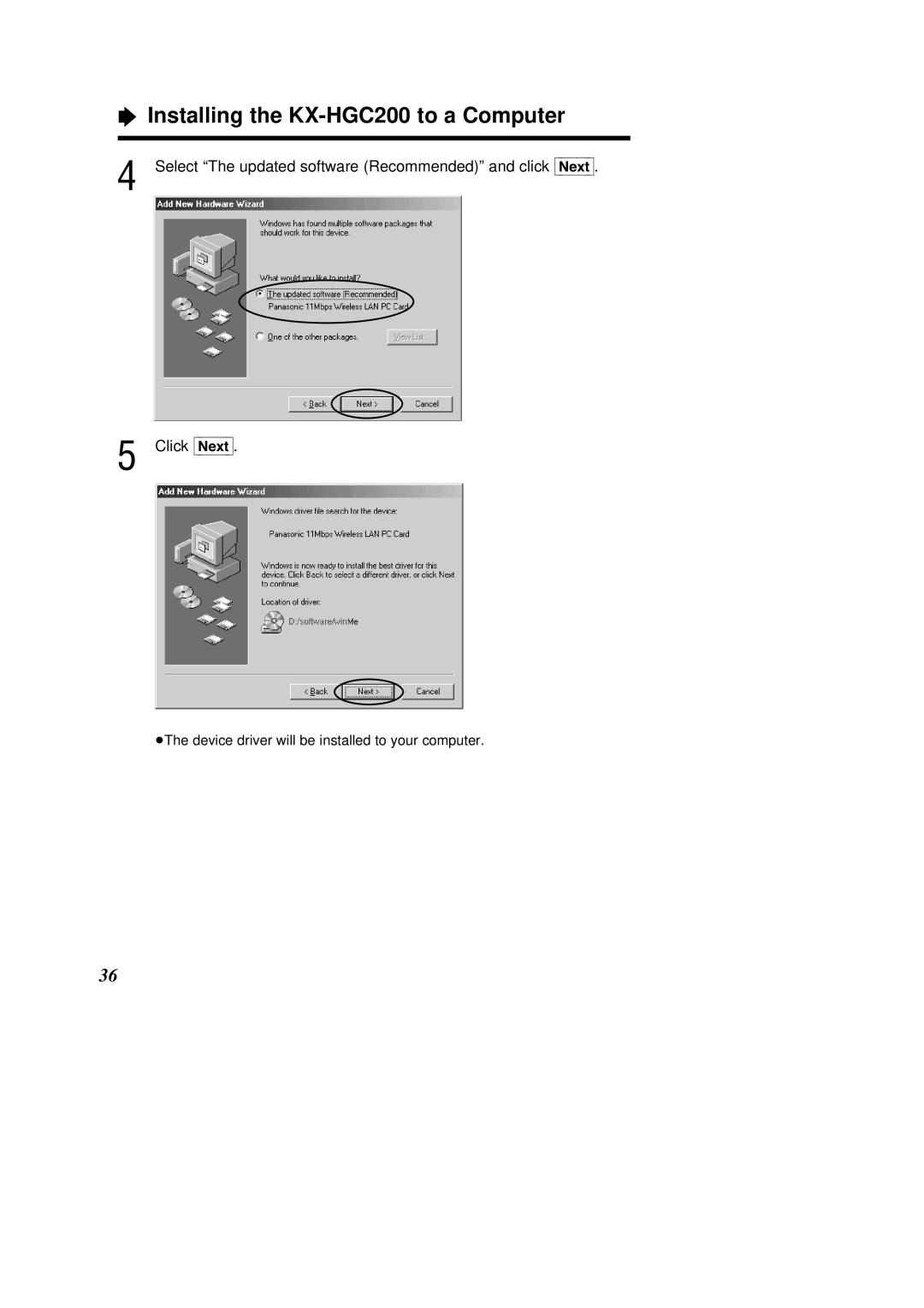 Panasonic KX-HGC200 operating instructions ³The device driver will be installed to your computer 