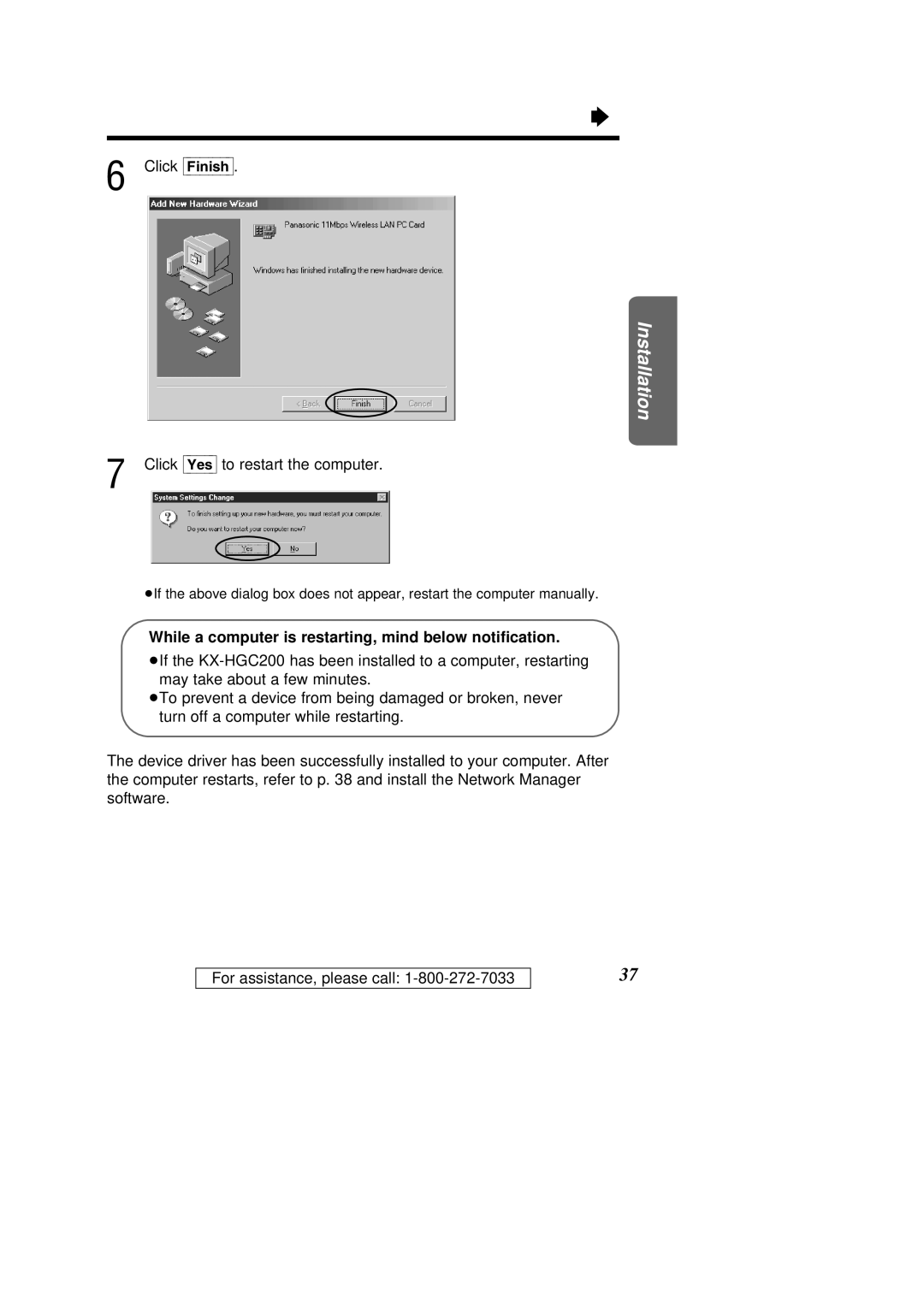 Panasonic KX-HGC200 operating instructions Click Finish 