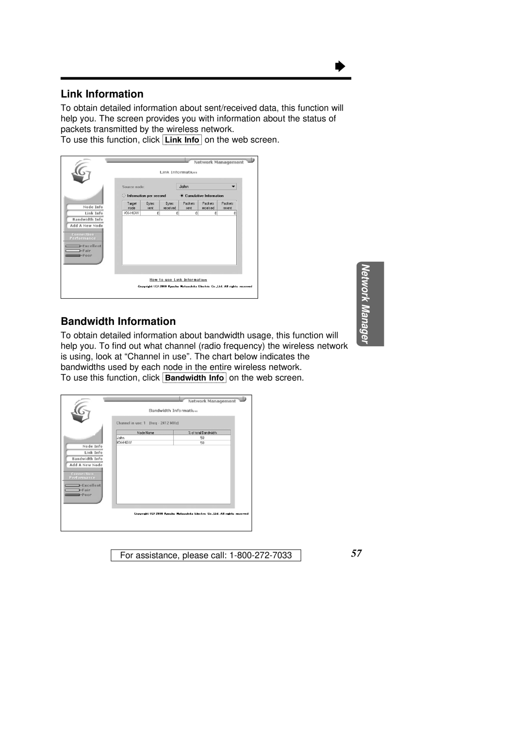 Panasonic KX-HGC200 operating instructions Link Information, Bandwidth Information 