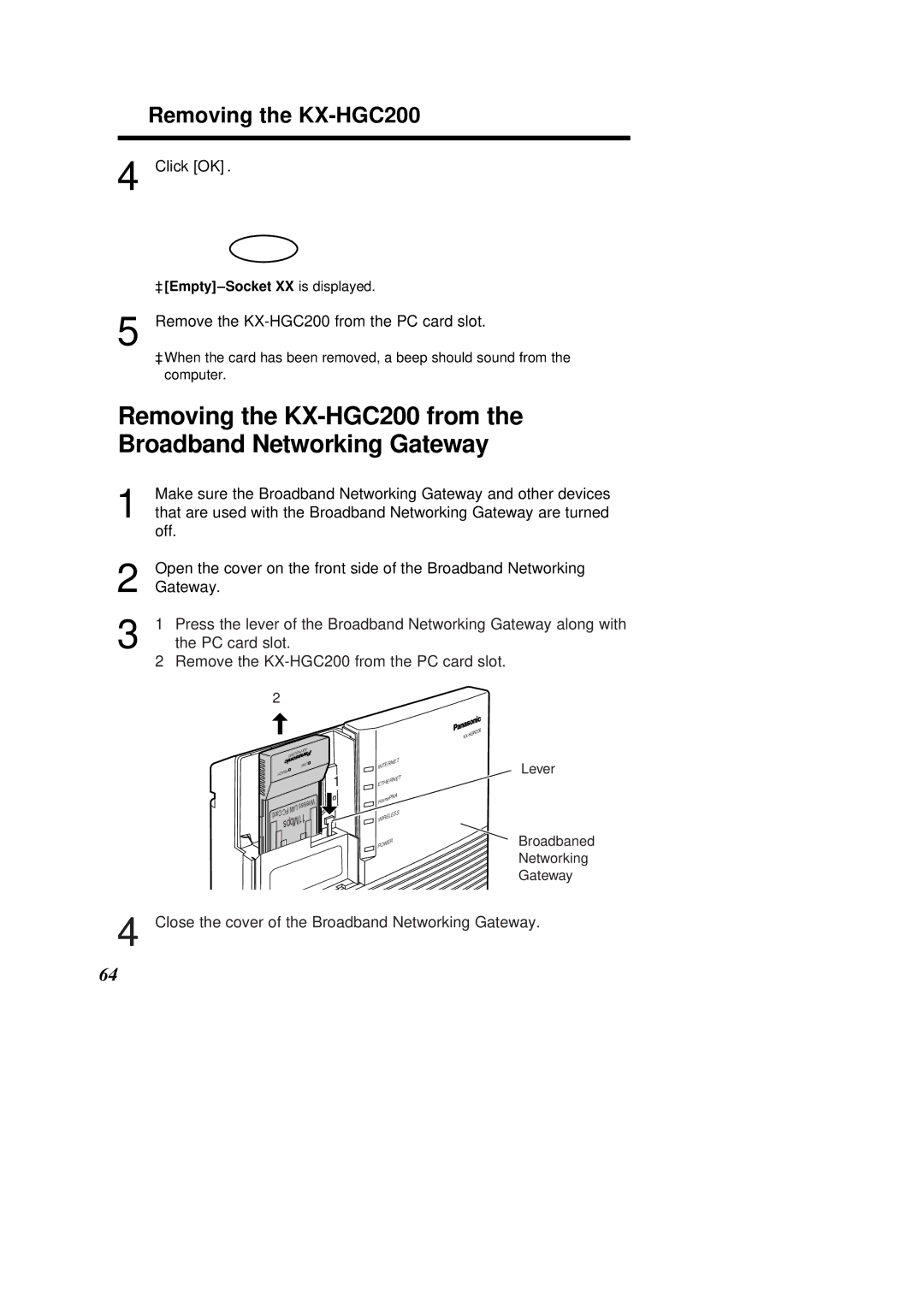 Panasonic operating instructions Removing the KX-HGC200 