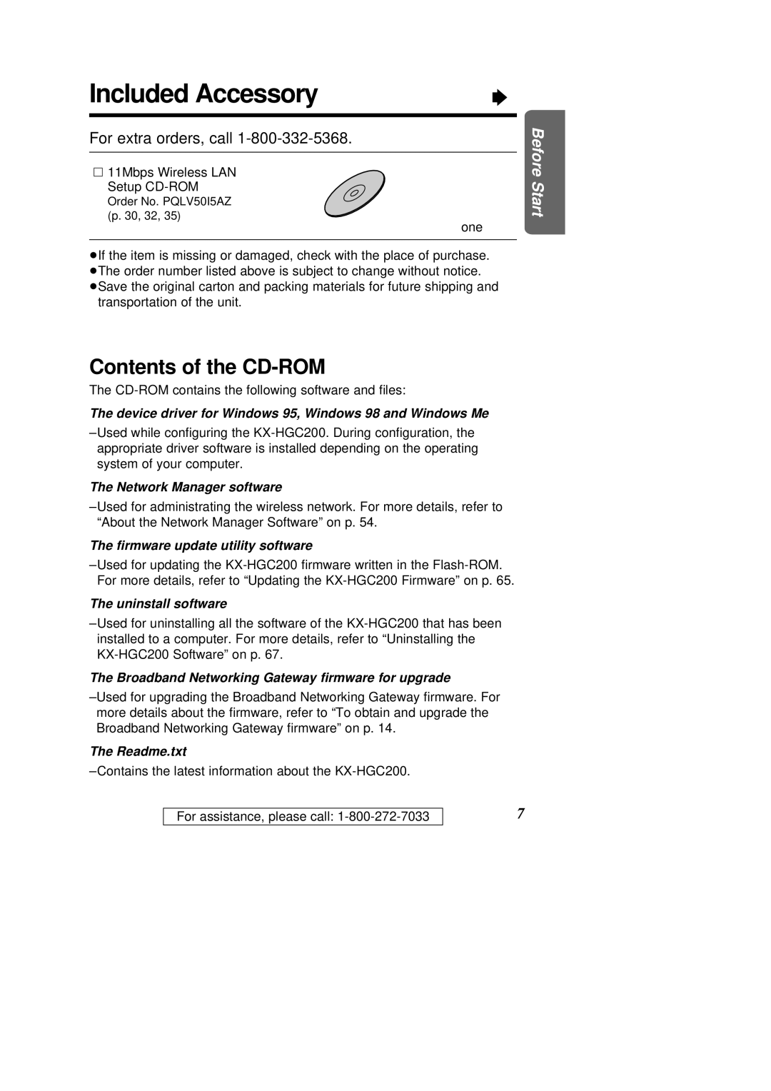 Panasonic KX-HGC200 operating instructions Included Accessory, Contents of the CD-ROM 