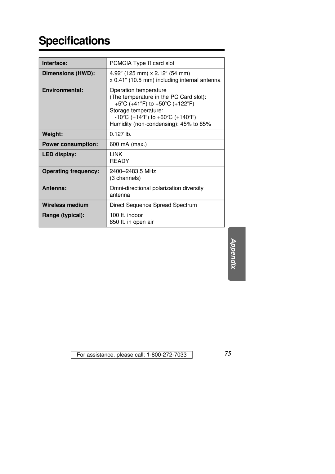 Panasonic KX-HGC200 operating instructions Speciﬁcations 