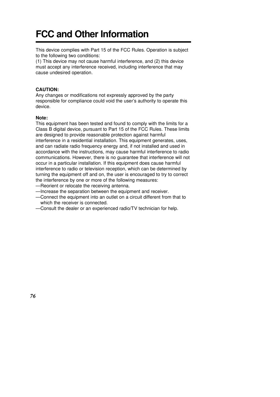 Panasonic KX-HGC200 operating instructions FCC and Other Information 