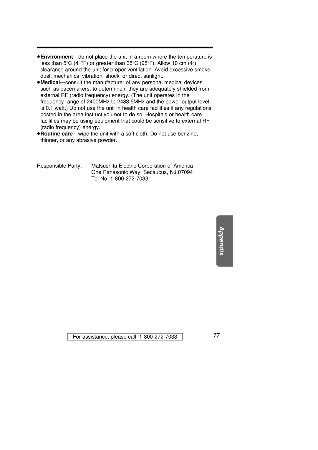 Panasonic KX-HGC200 operating instructions Appendix 