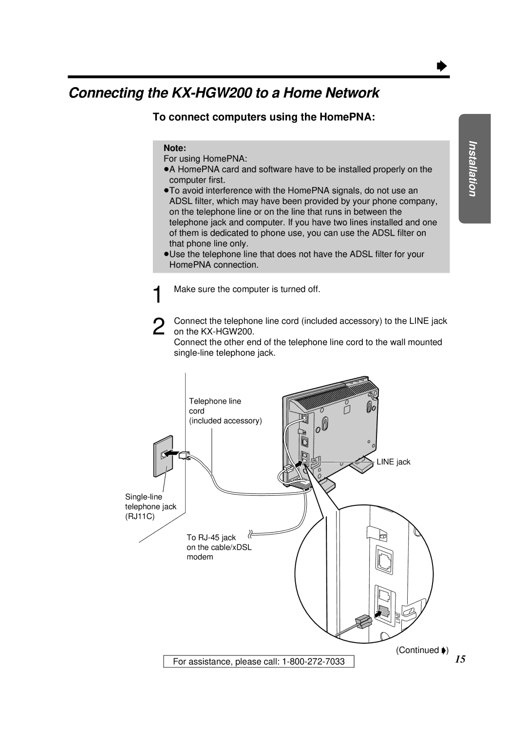 Panasonic manual Connecting the KX-HGW200 to a Home Network, To connect computers using the HomePNA 