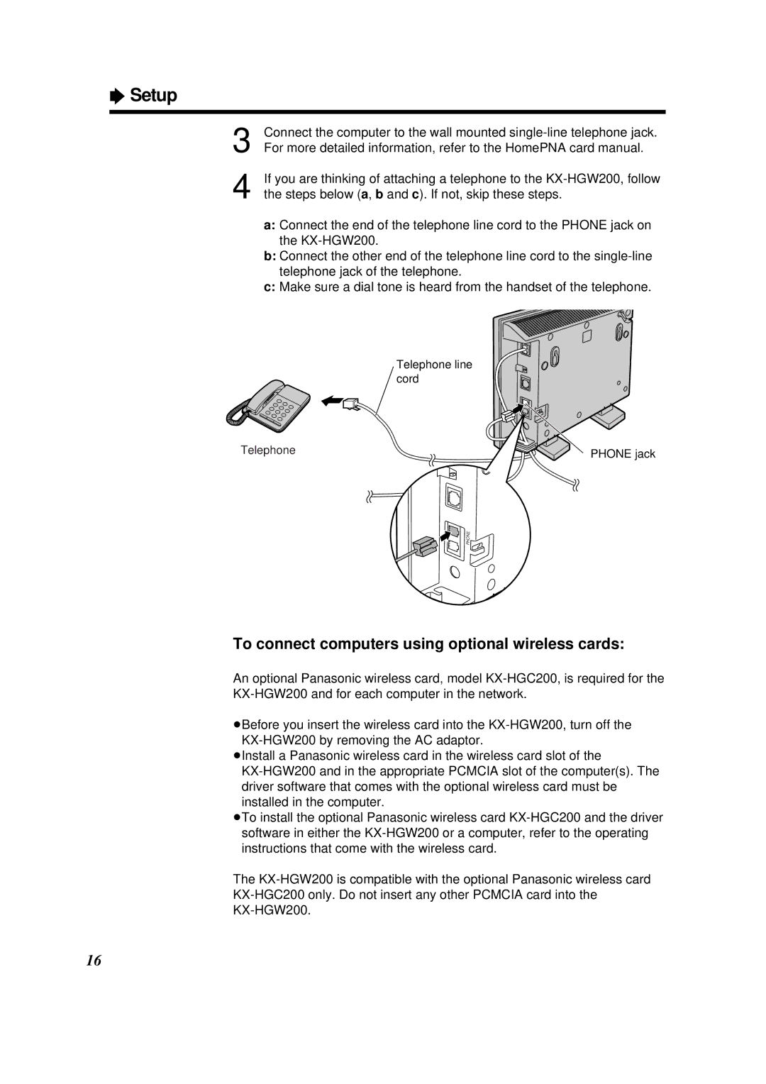 Panasonic KX-HGW200 manual To connect computers using optional wireless cards 