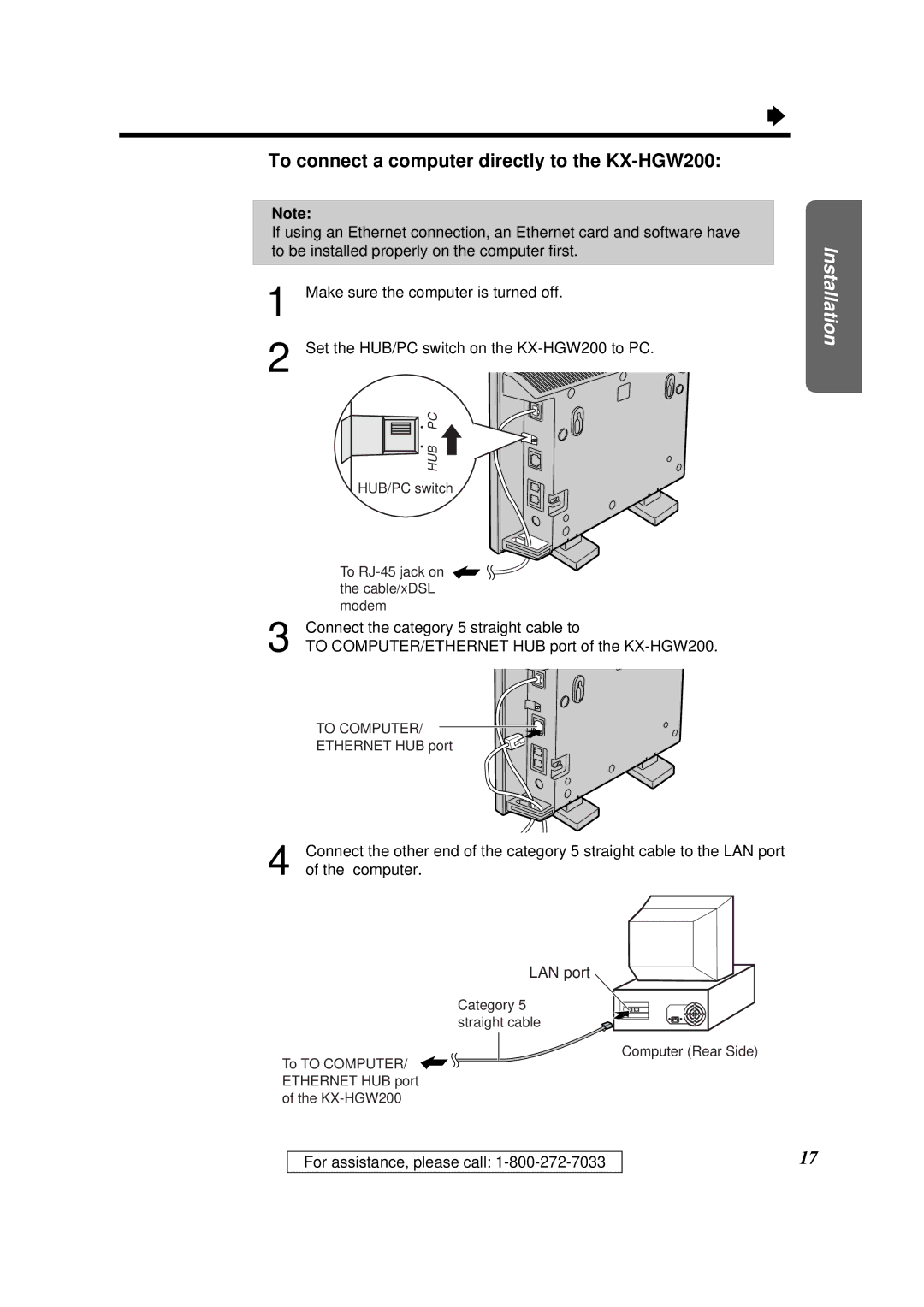 Panasonic manual To connect a computer directly to the KX-HGW200 