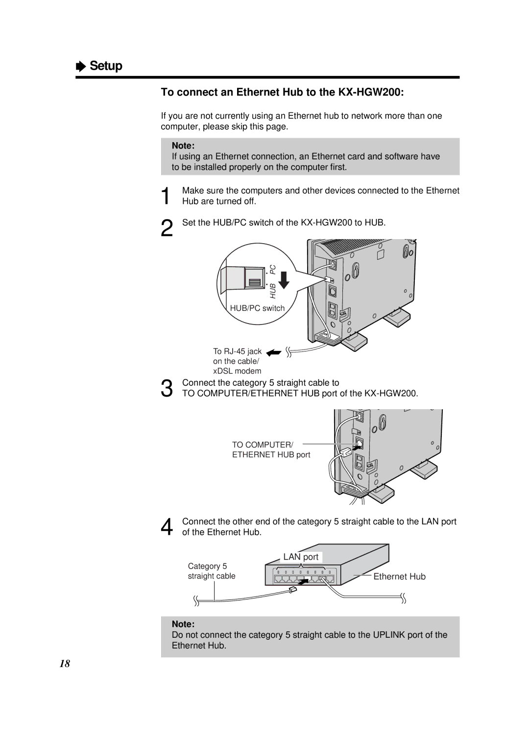 Panasonic KX-HGW200 manual Setup 