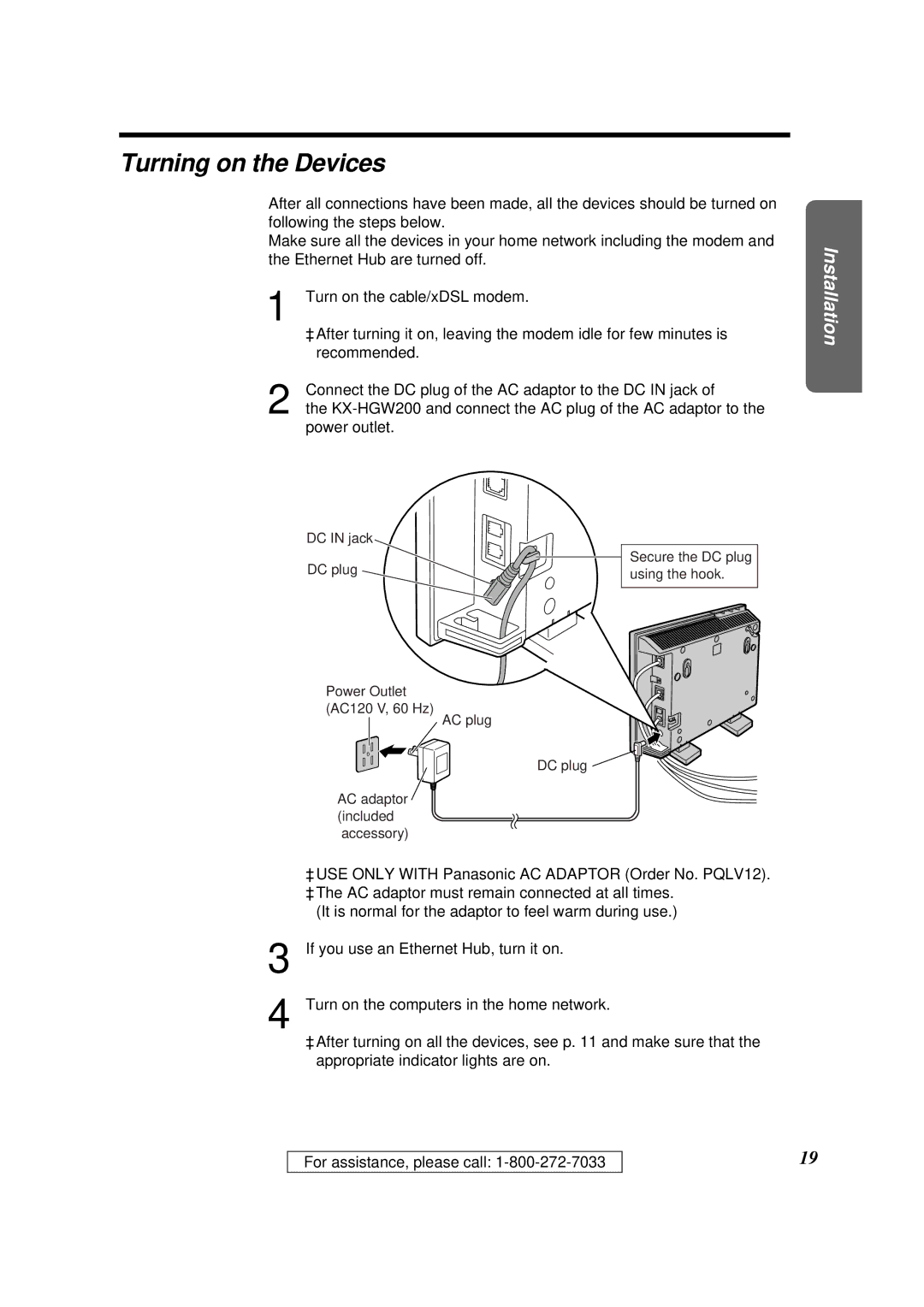 Panasonic KX-HGW200 manual Turning on the Devices 