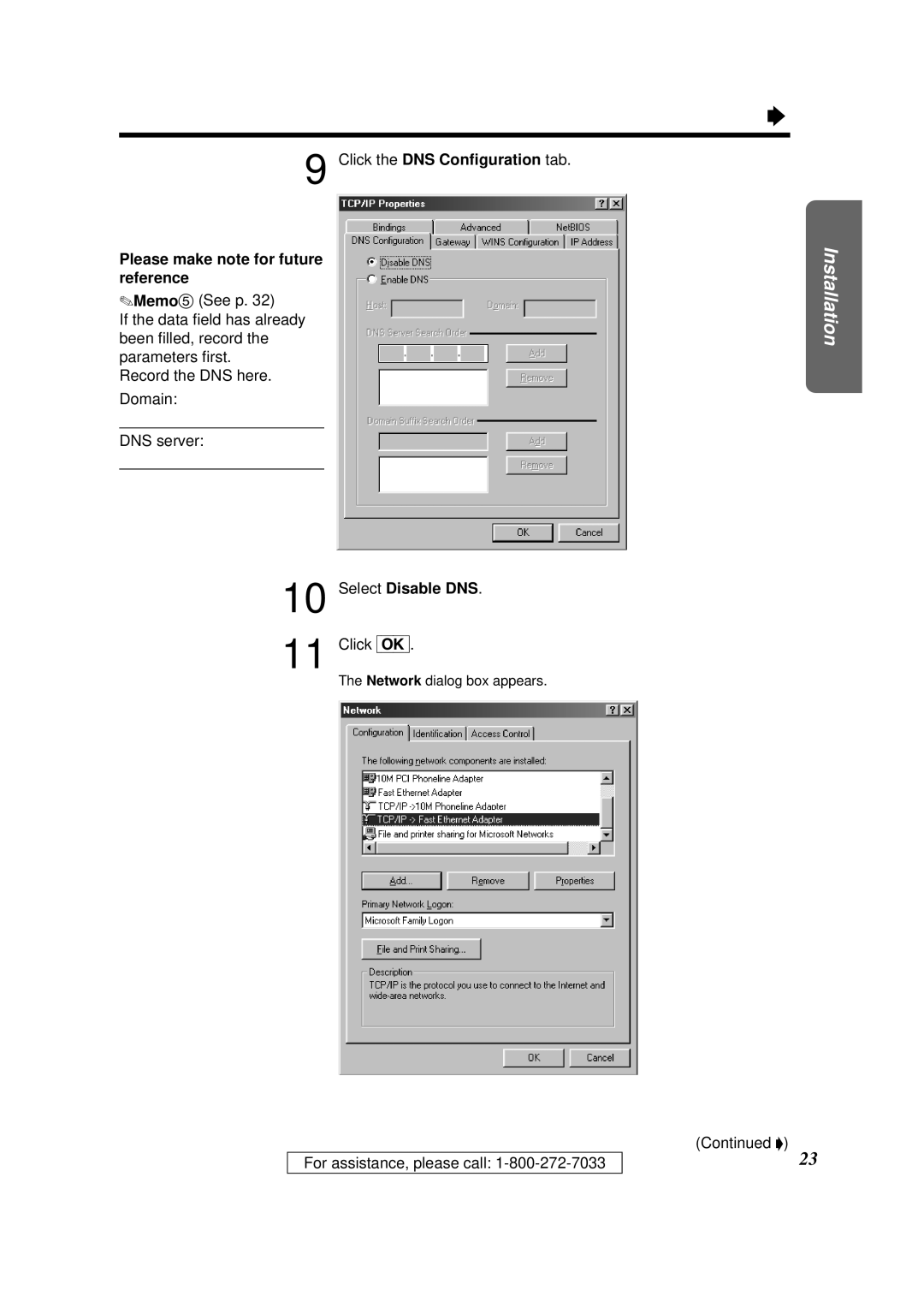 Panasonic KX-HGW200 manual Select Disable DNS 