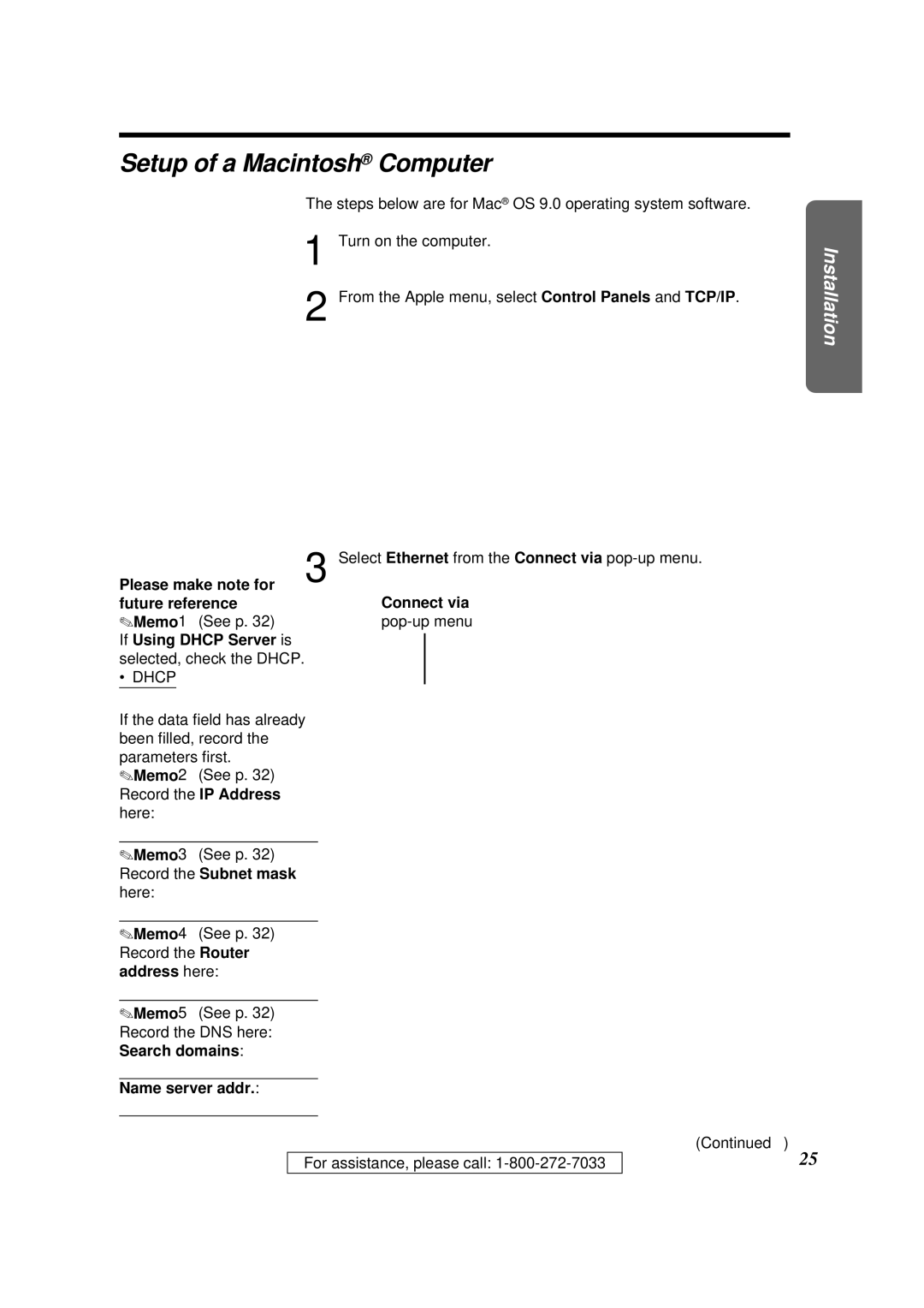 Panasonic KX-HGW200 manual Setup of a Macintosh Computer 