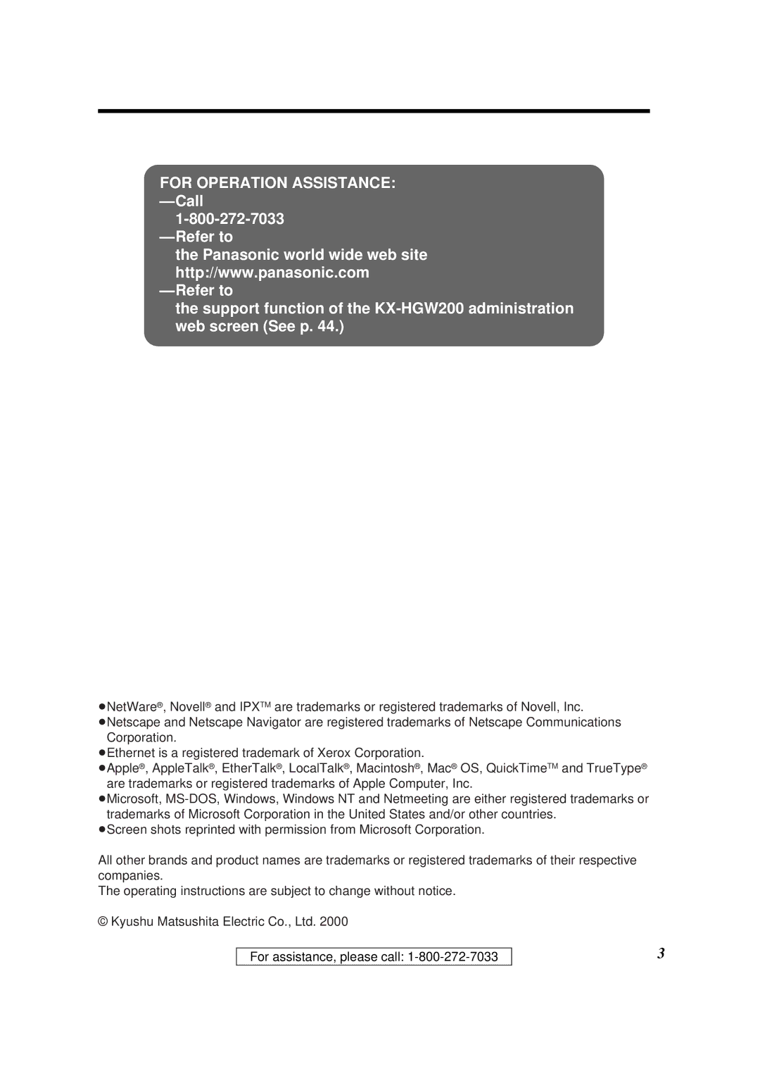 Panasonic KX-HGW200 manual 