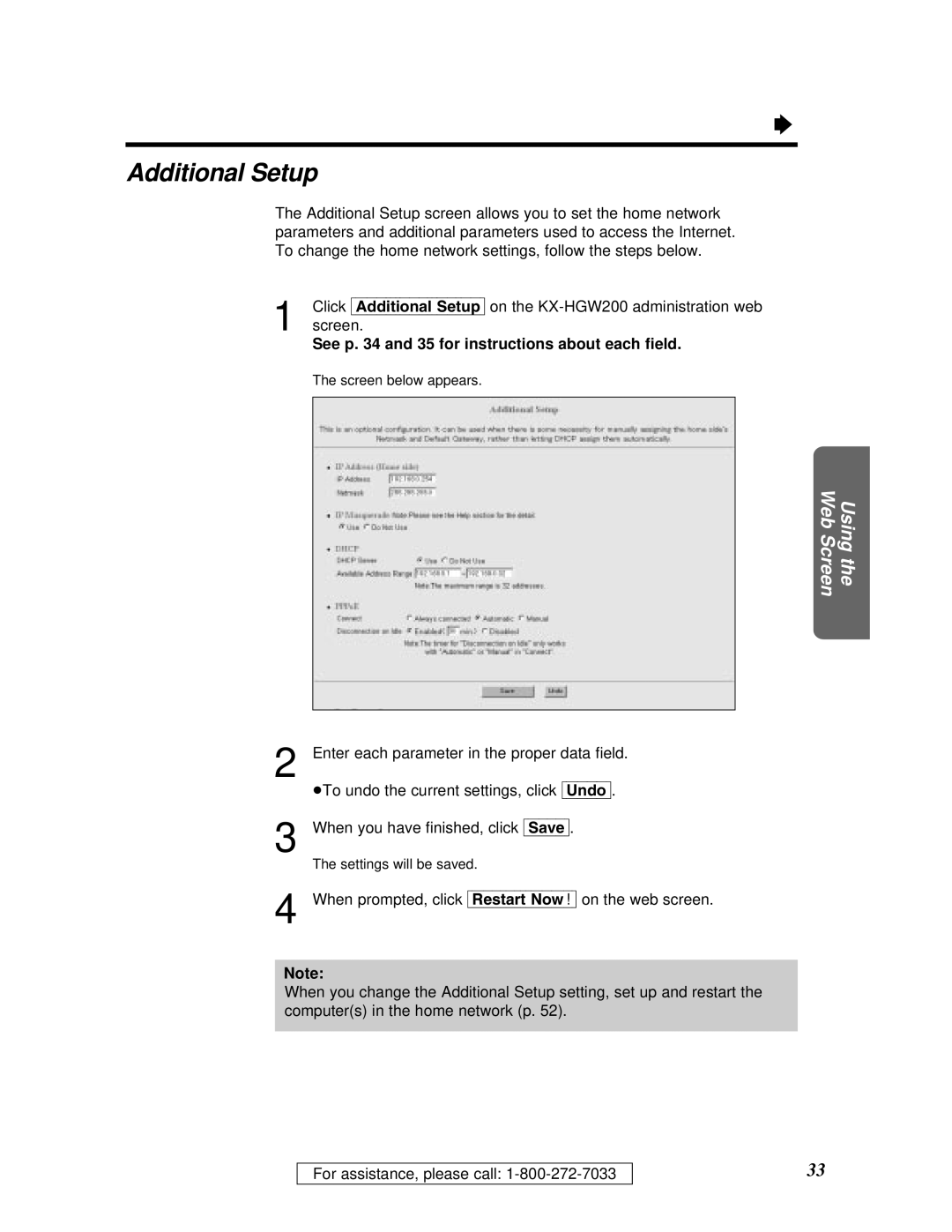 Panasonic KX-HGW200 manual Additional Setup, See p and 35 for instructions about each ﬁeld 