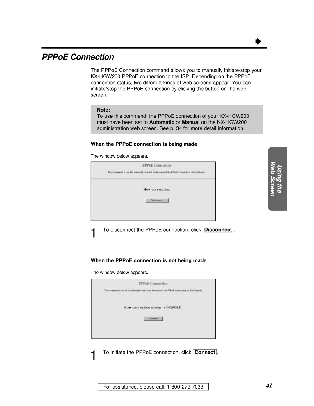 Panasonic KX-HGW200 PPPoE Connection, When the PPPoE connection is being made, When the PPPoE connection is not being made 