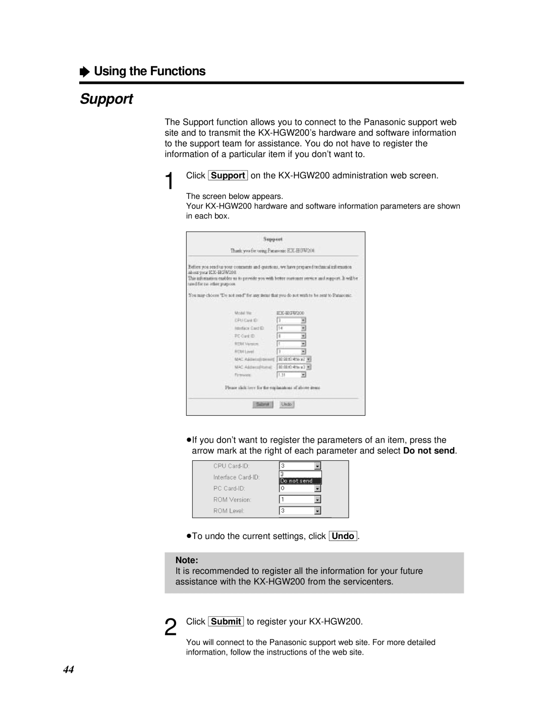 Panasonic KX-HGW200 manual Support 