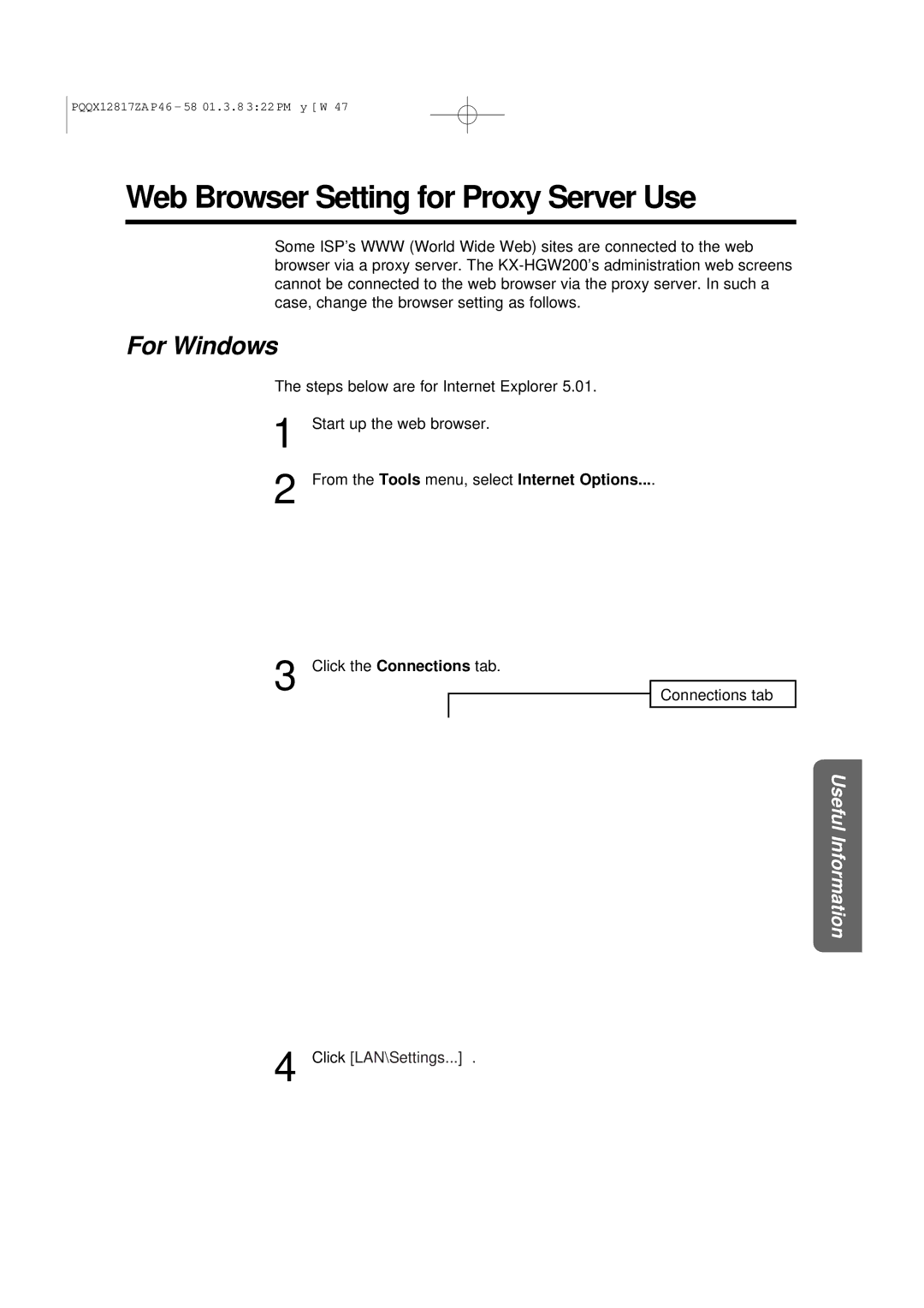 Panasonic KX-HGW200 manual For Windows, From the Tools menu, select Internet Options 