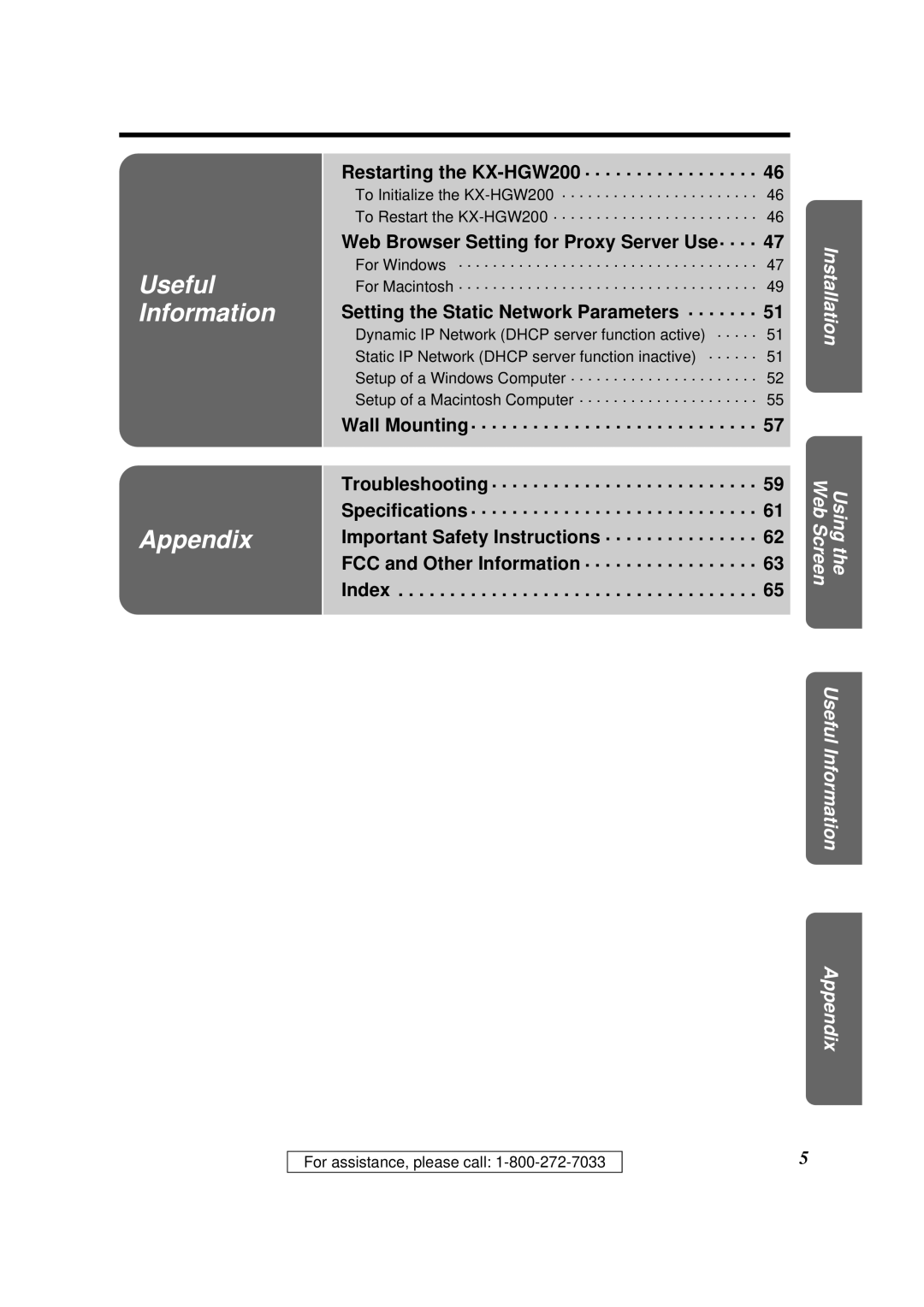 Panasonic Restarting the KX-HGW200, Web Browser Setting for Proxy Server Use, Setting the Static Network Parameters 