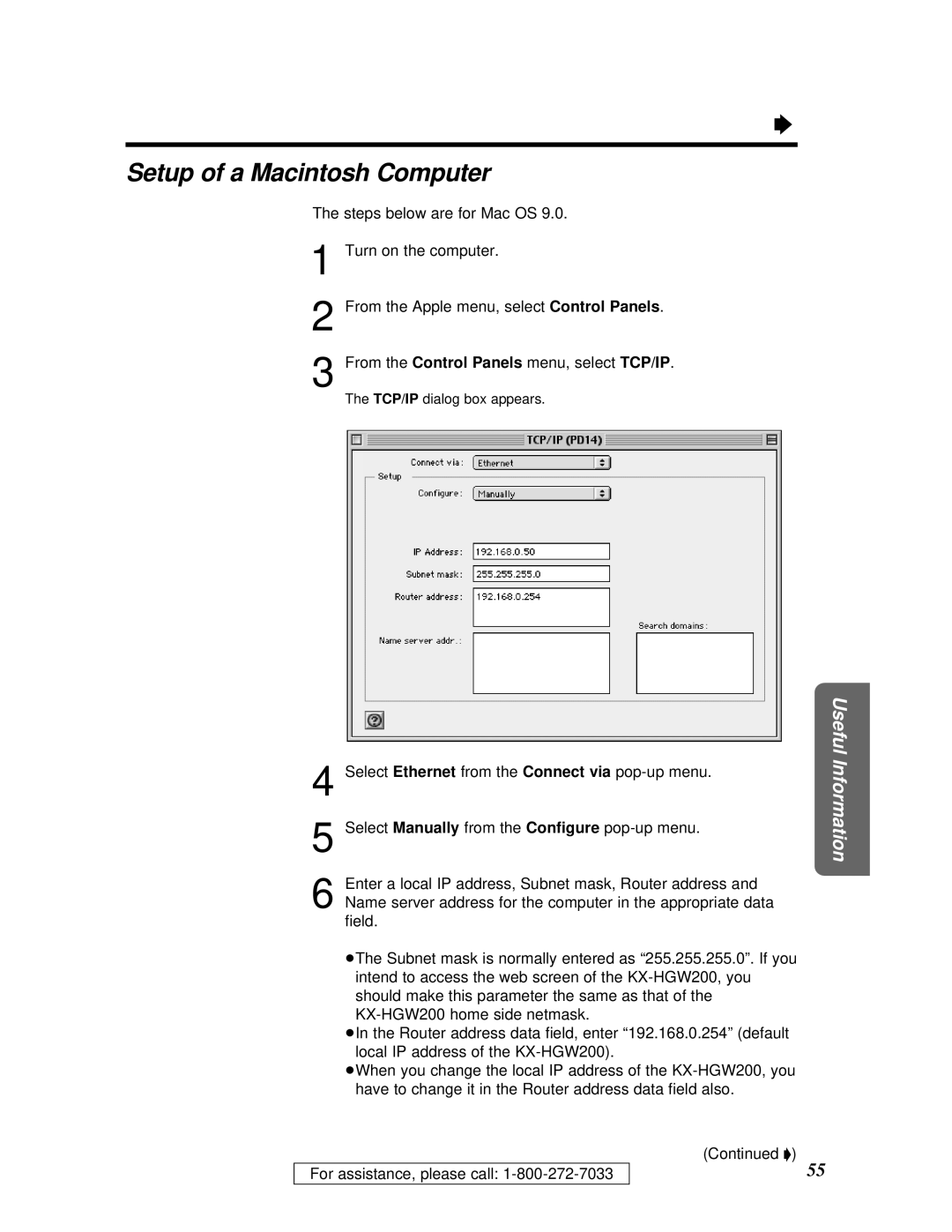 Panasonic KX-HGW200 manual Setup of a Macintosh Computer 