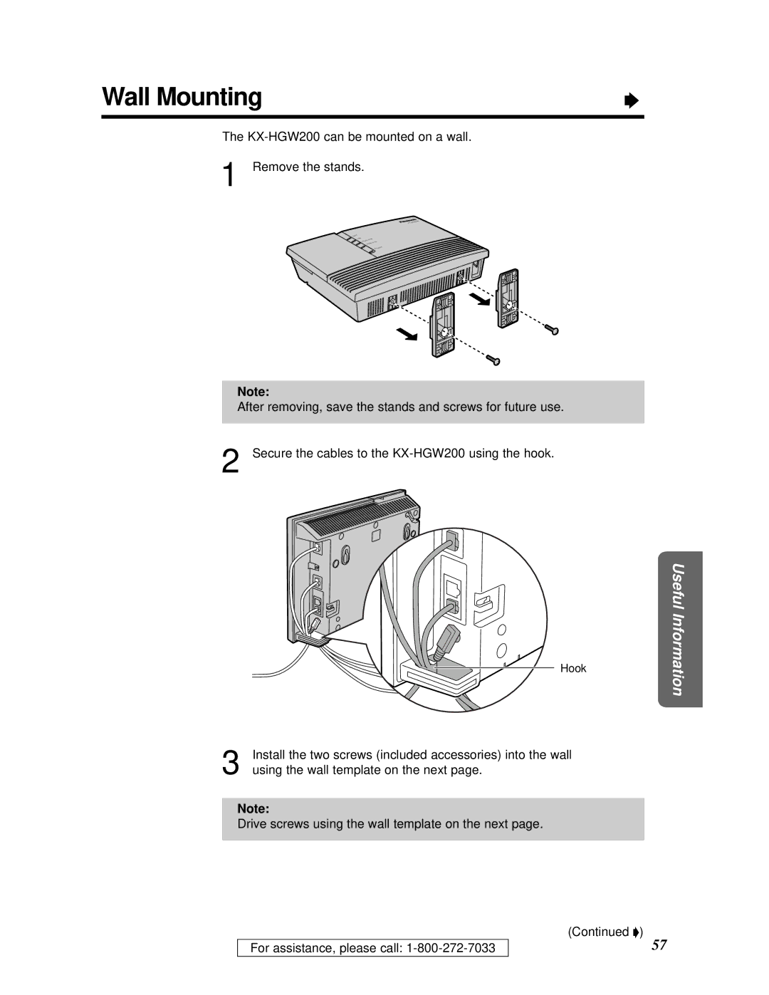 Panasonic KX-HGW200 manual Wall Mounting 