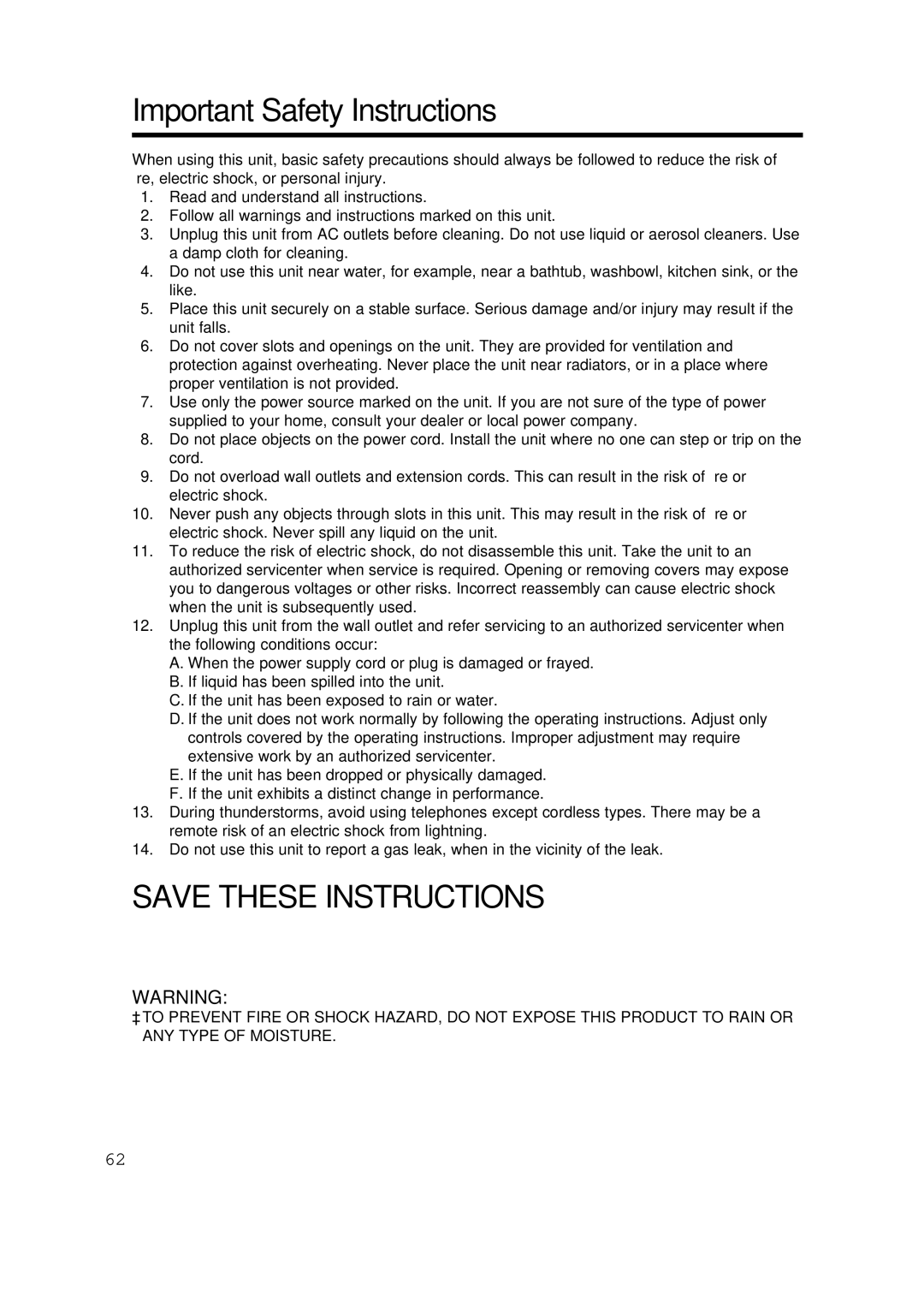 Panasonic KX-HGW200 manual Important Safety Instructions 