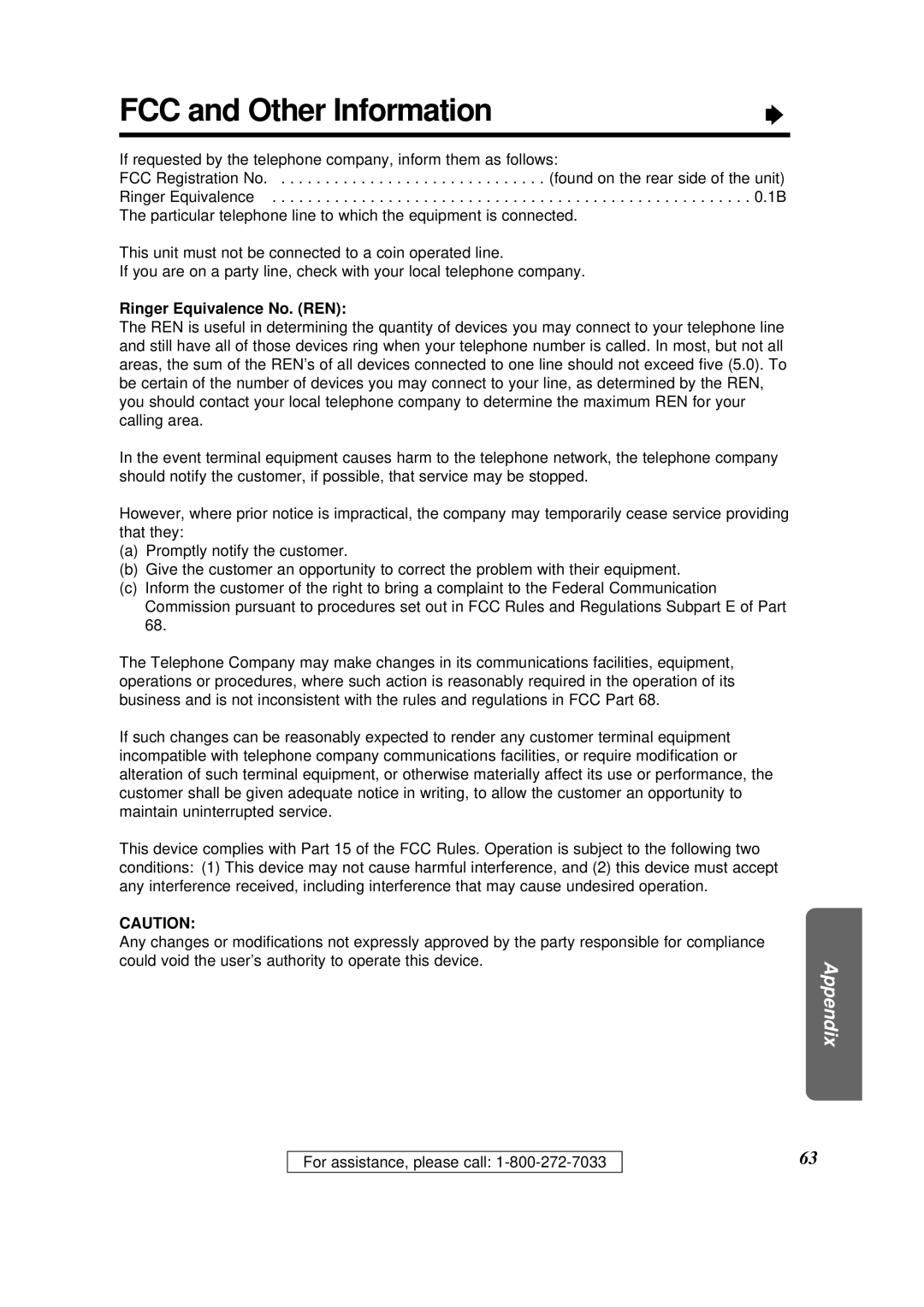 Panasonic KX-HGW200 manual FCC and Other Information, Ringer Equivalence No. REN 