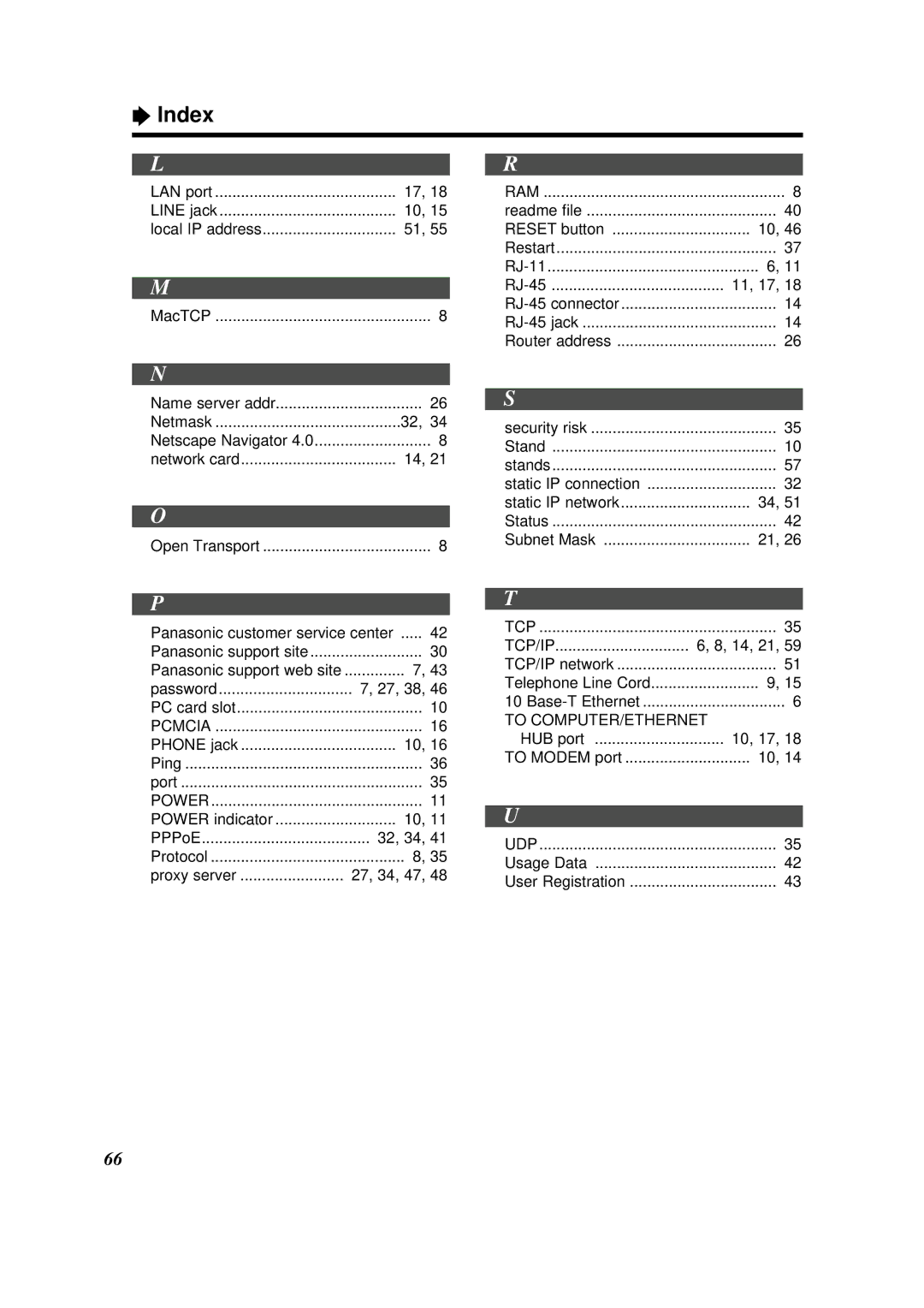 Panasonic KX-HGW200 manual Index 